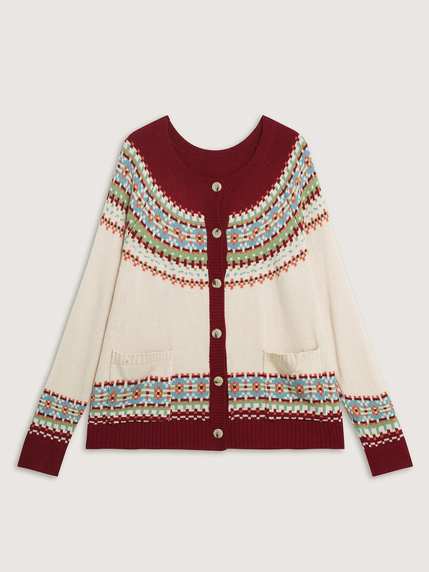 Fair Isle Button-Front Pockets Cardigan - Image 9