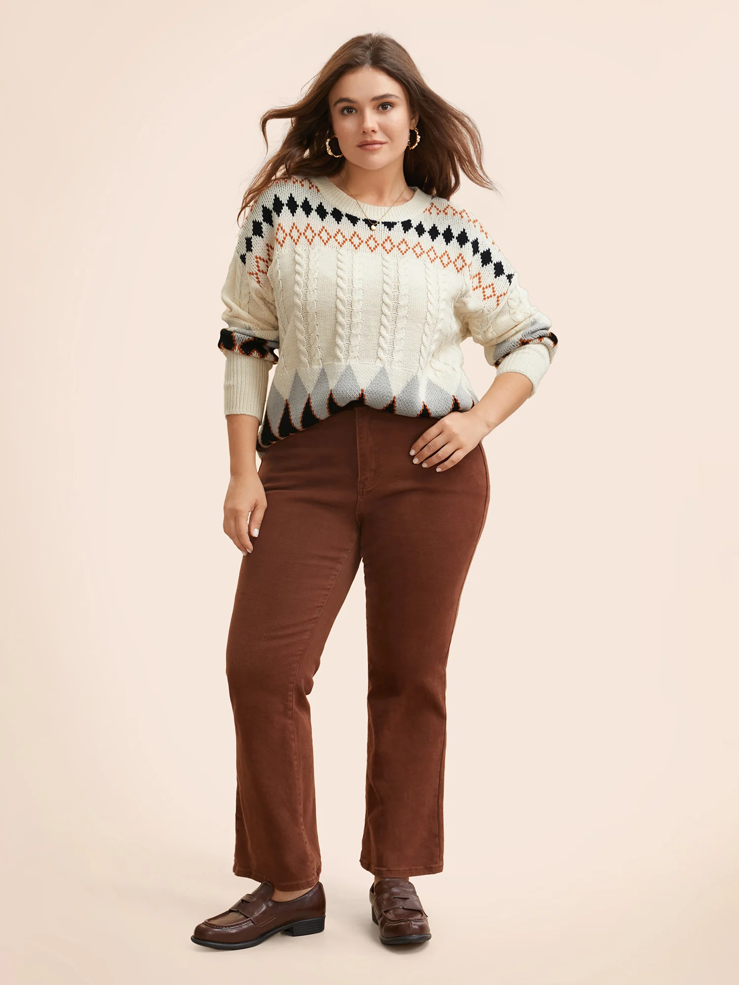 Fair Isle Crew Neck Split Hem Pullover - Image 4