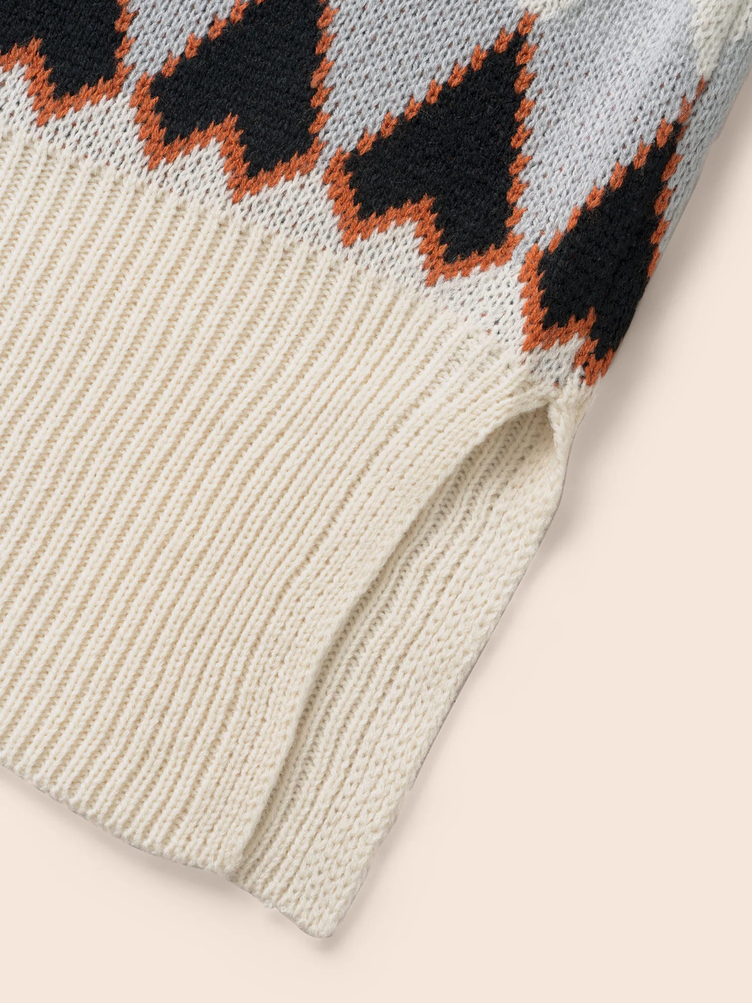 Fair Isle Crew Neck Split Hem Pullover - Image 6