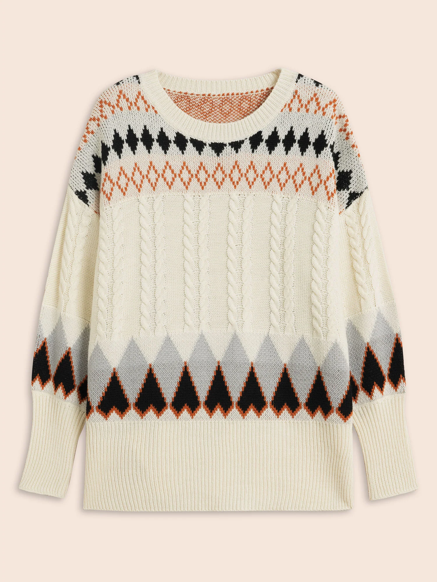 Fair Isle Crew Neck Split Hem Pullover - Image 8