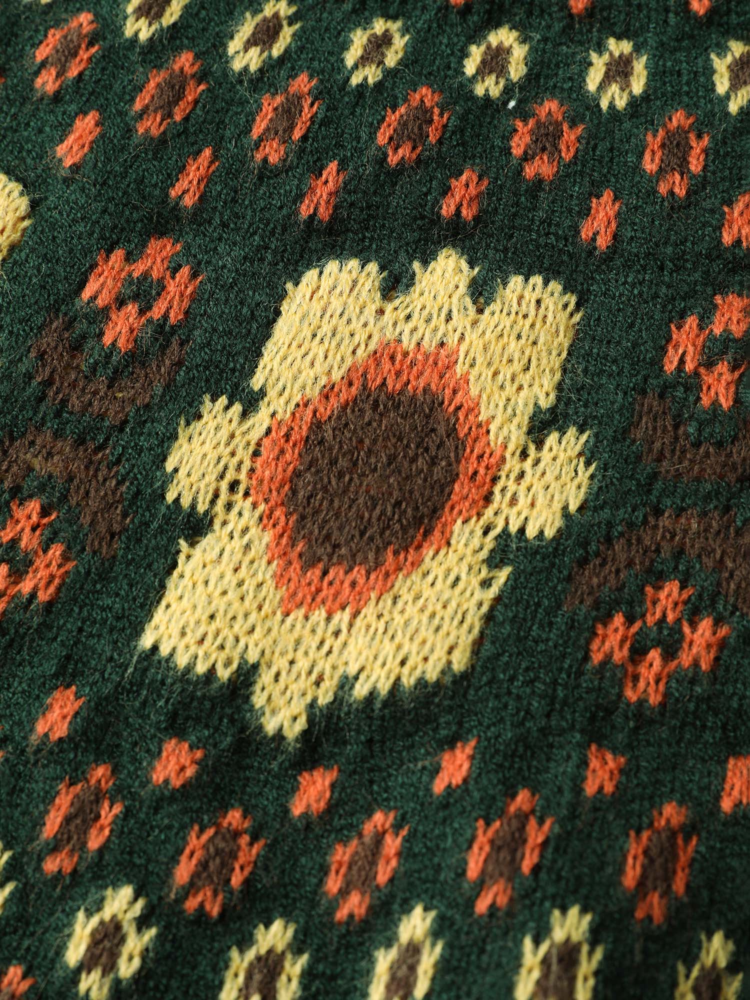 Fair Isle Floral Pattern Ribbed Hem Pullover - Image 5