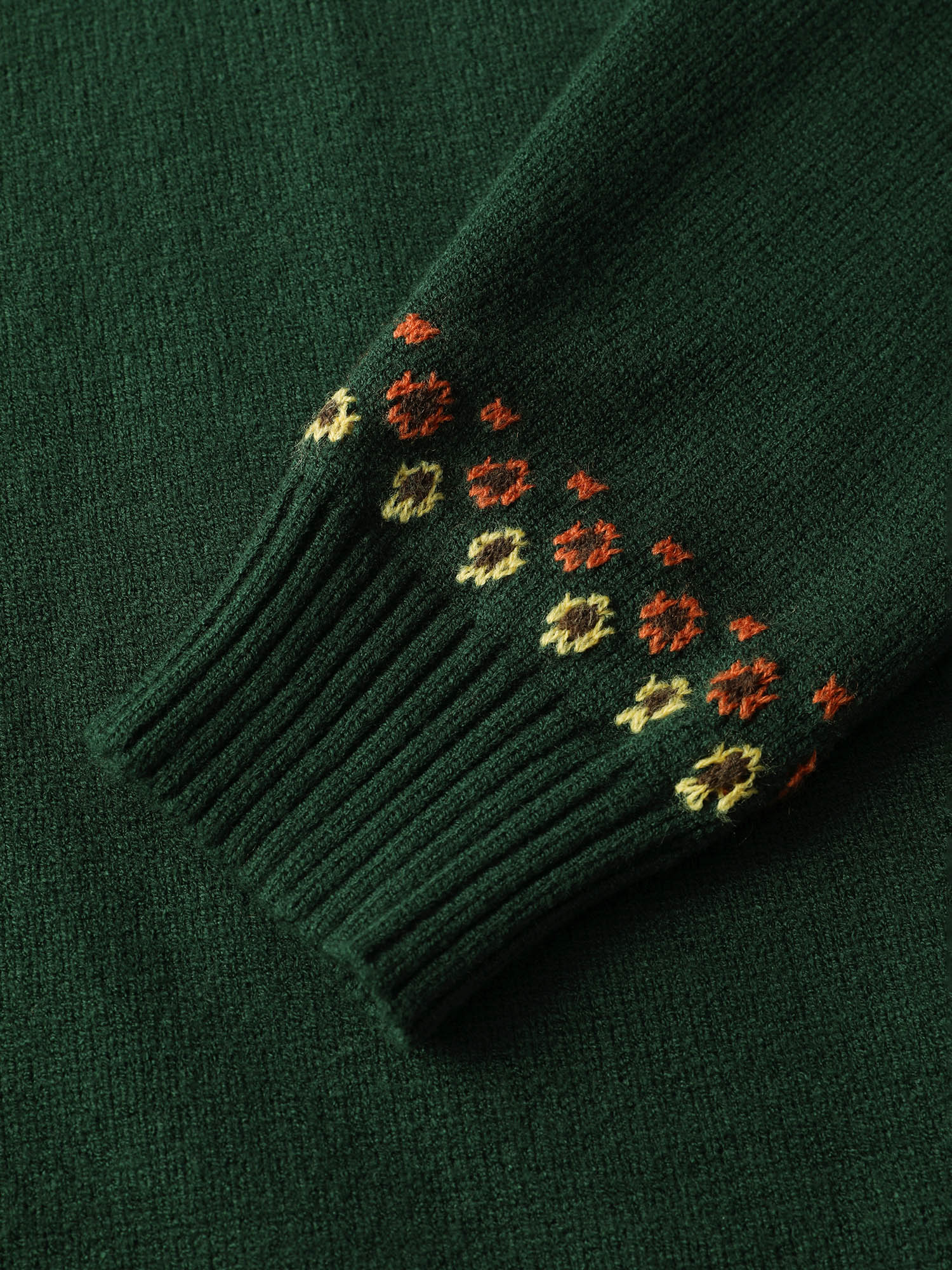Fair Isle Floral Pattern Ribbed Hem Pullover - Image 6
