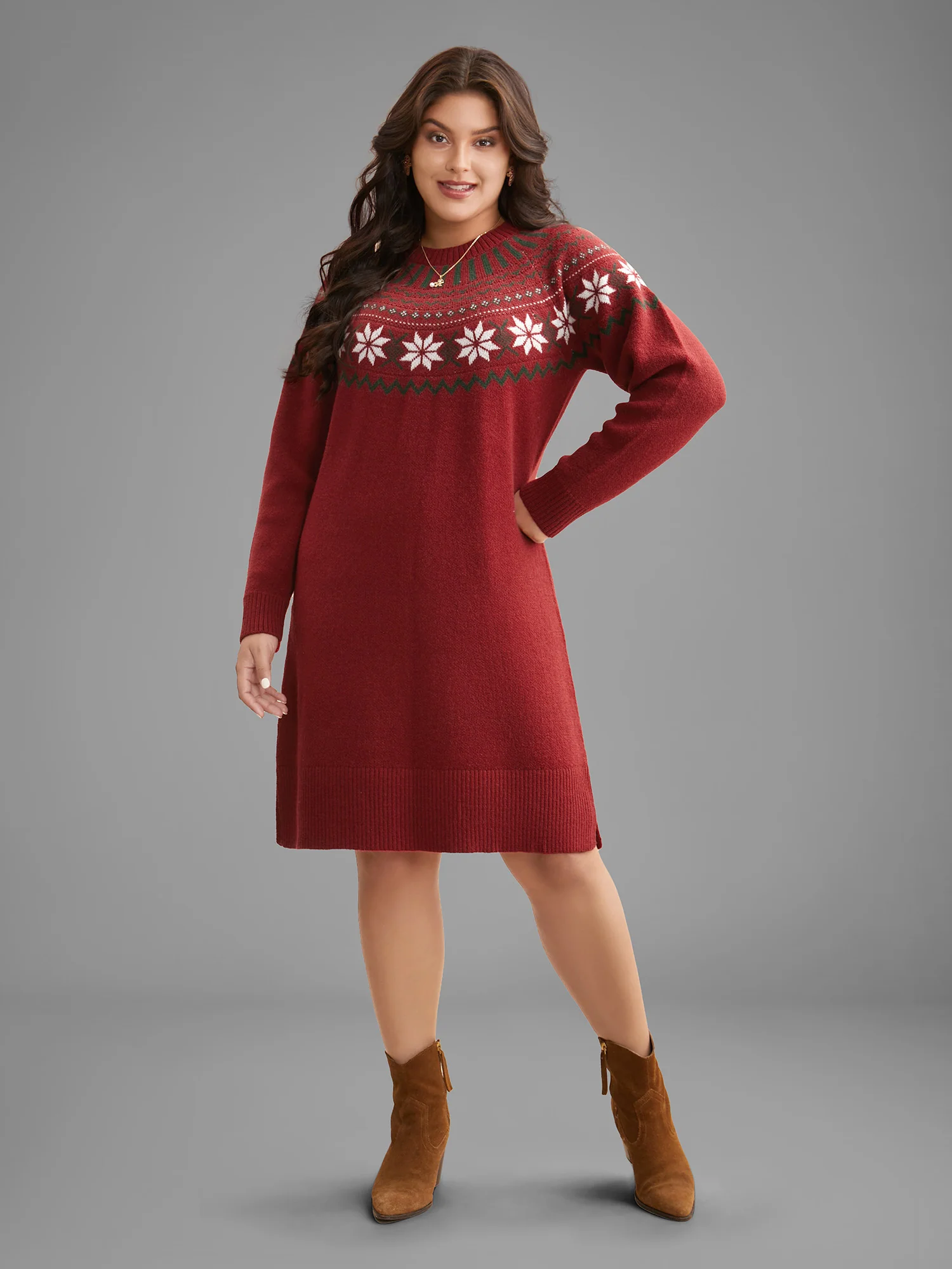 Fair Isle Geometric Midi Sweater Dress - Image 2