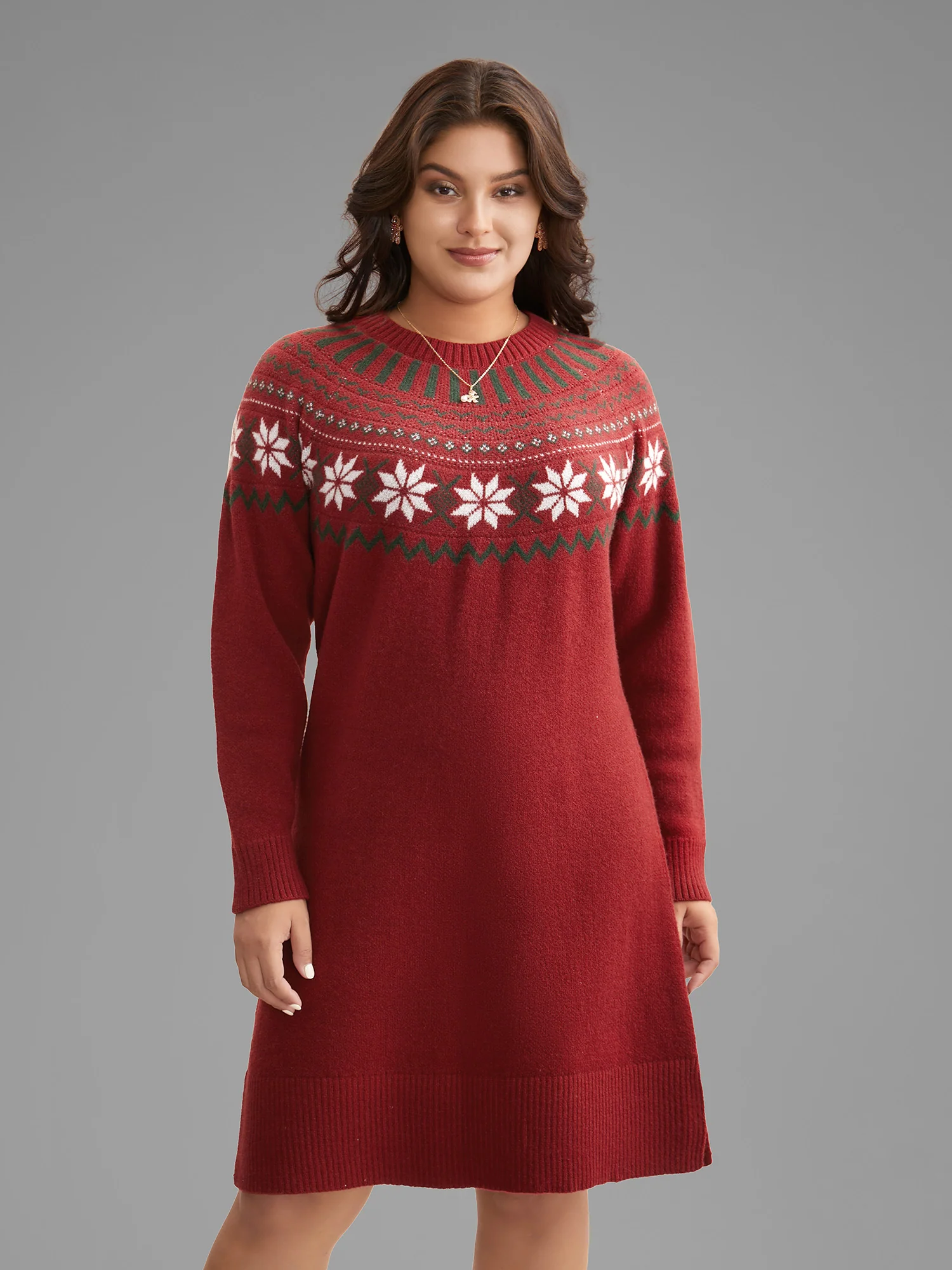 Fair Isle Geometric Midi Sweater Dress - Image 4