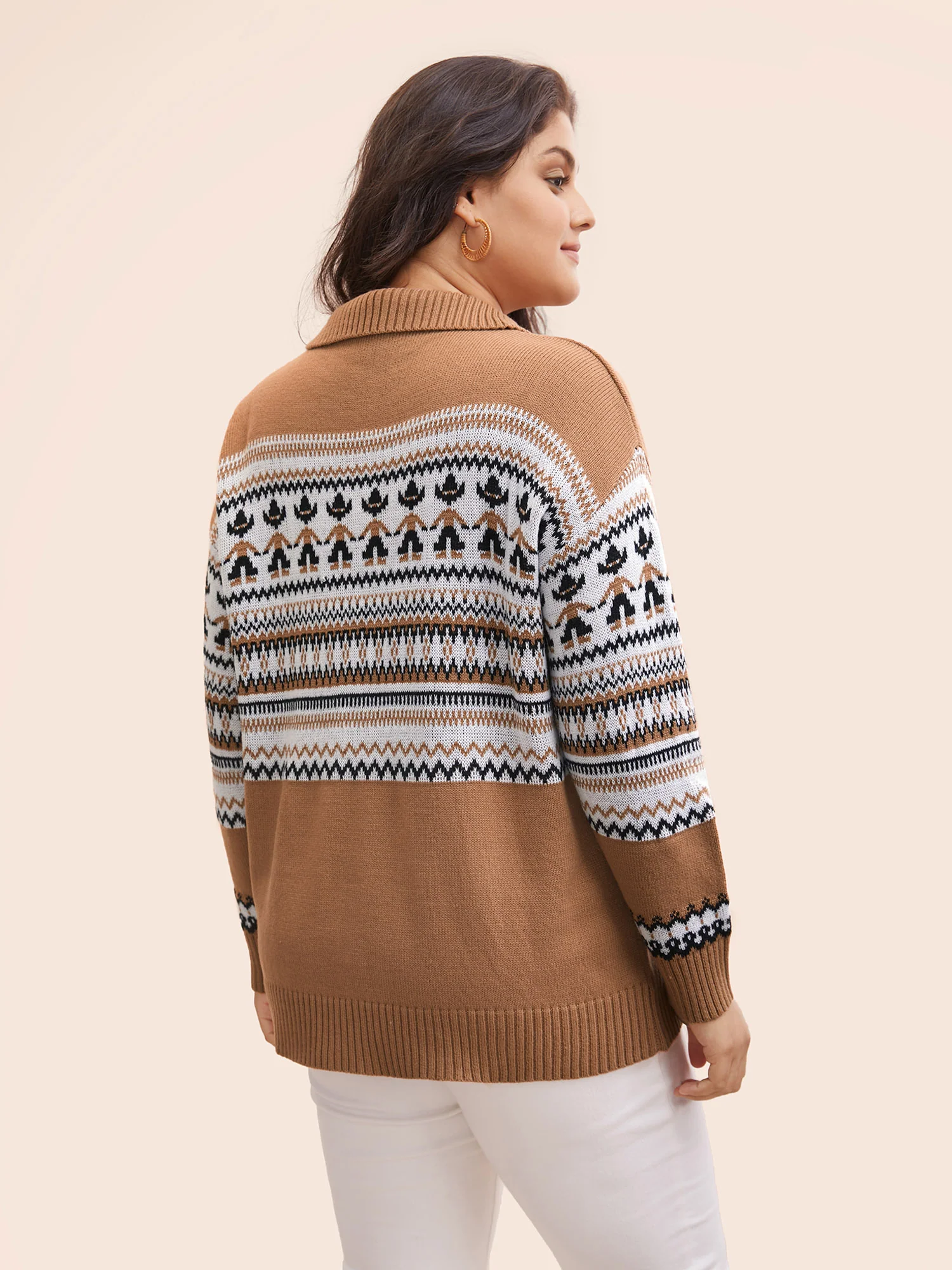 Fair Isle Half Zipper Design Pullover - Image 2
