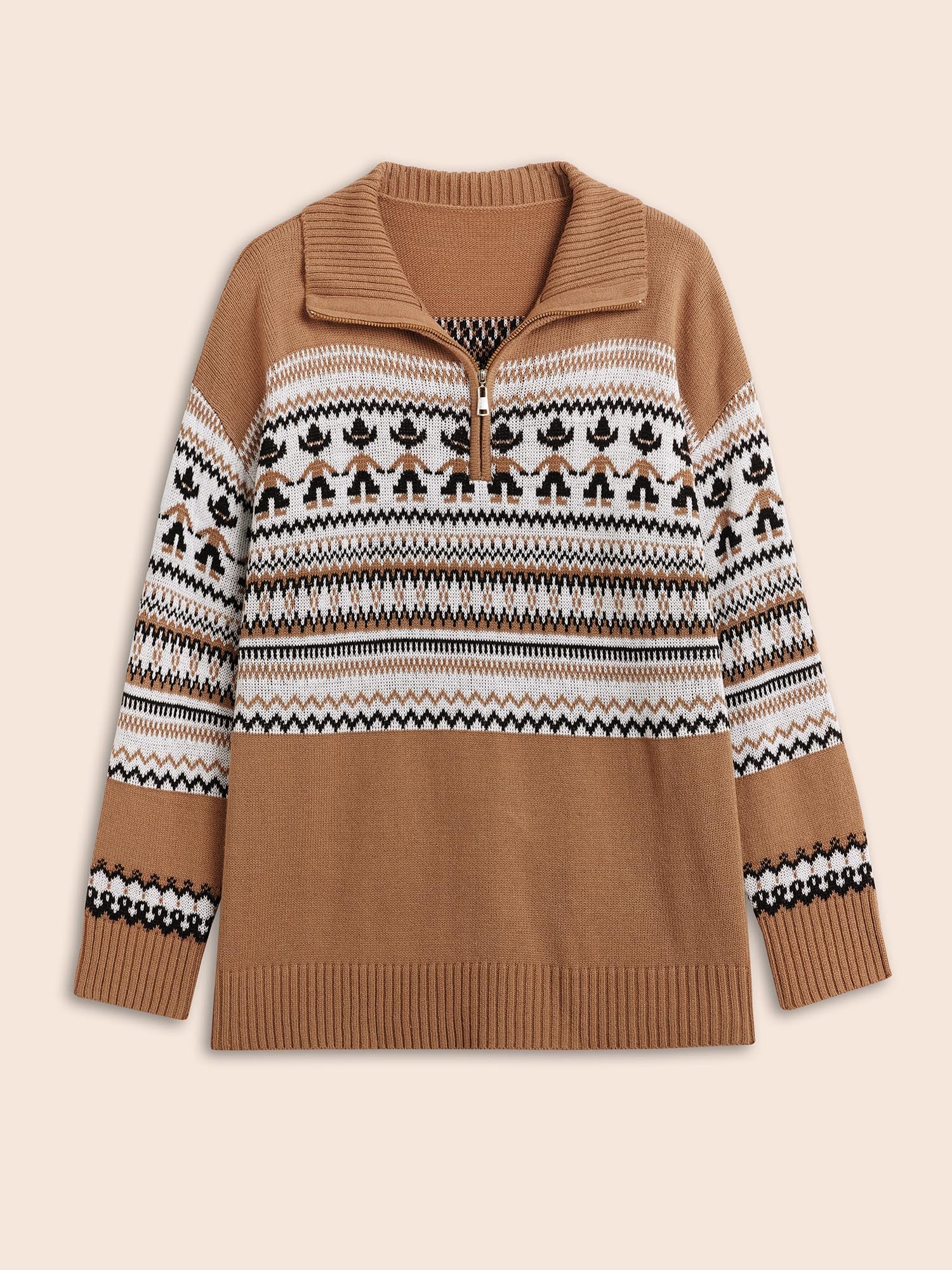 Fair Isle Half Zipper Design Pullover - Image 7