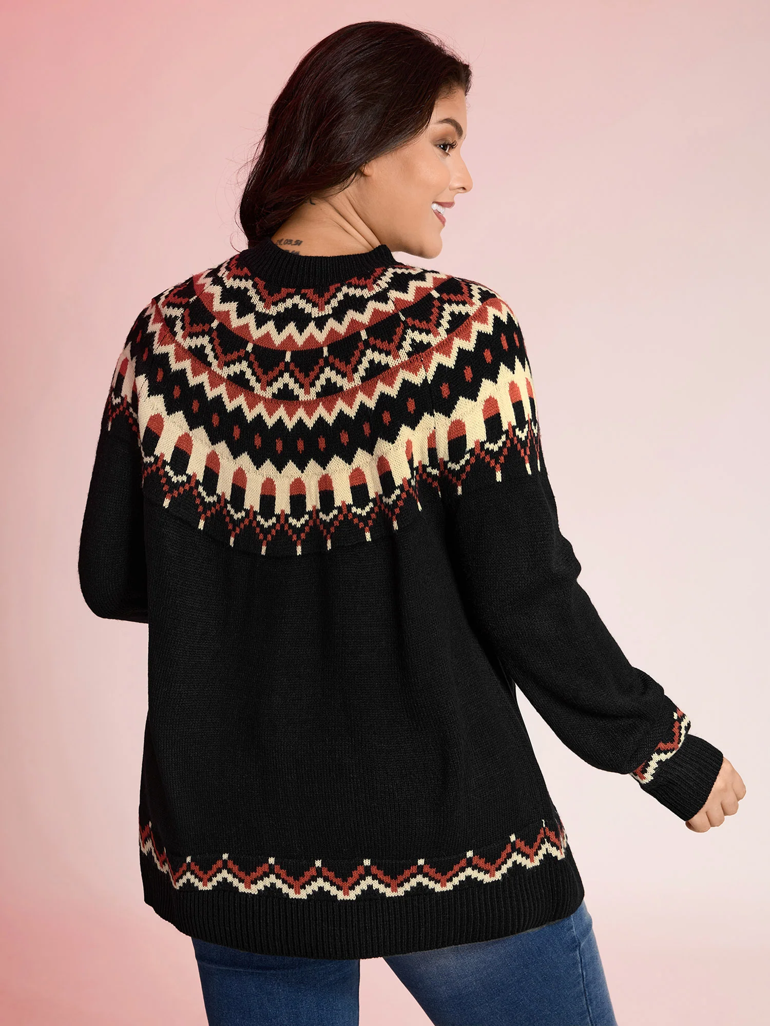 Fair Isle Halloween Print Pockets Knit Cardigan - Image 5