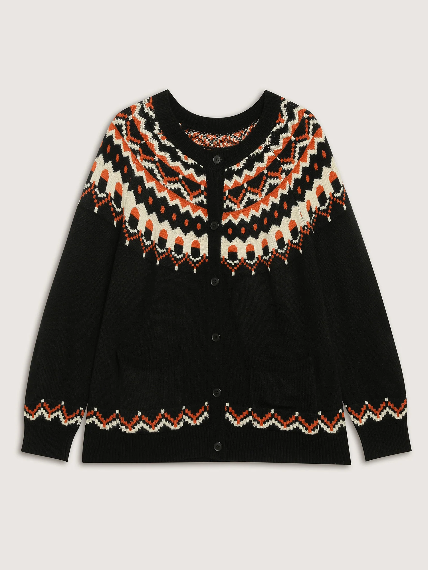 Fair Isle Halloween Print Pockets Knit Cardigan - Image 9