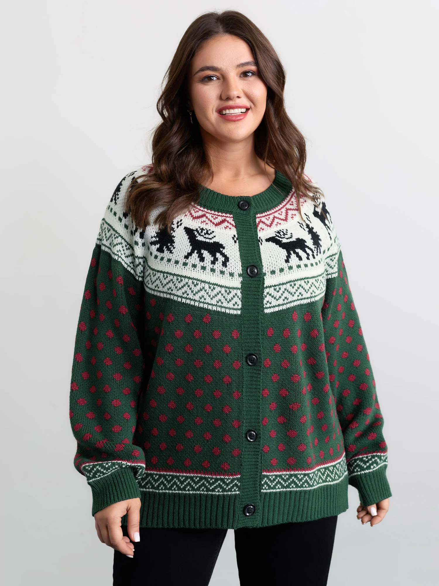 Fair-Isle Holiday Buttons Knit Cardigan - Image 2