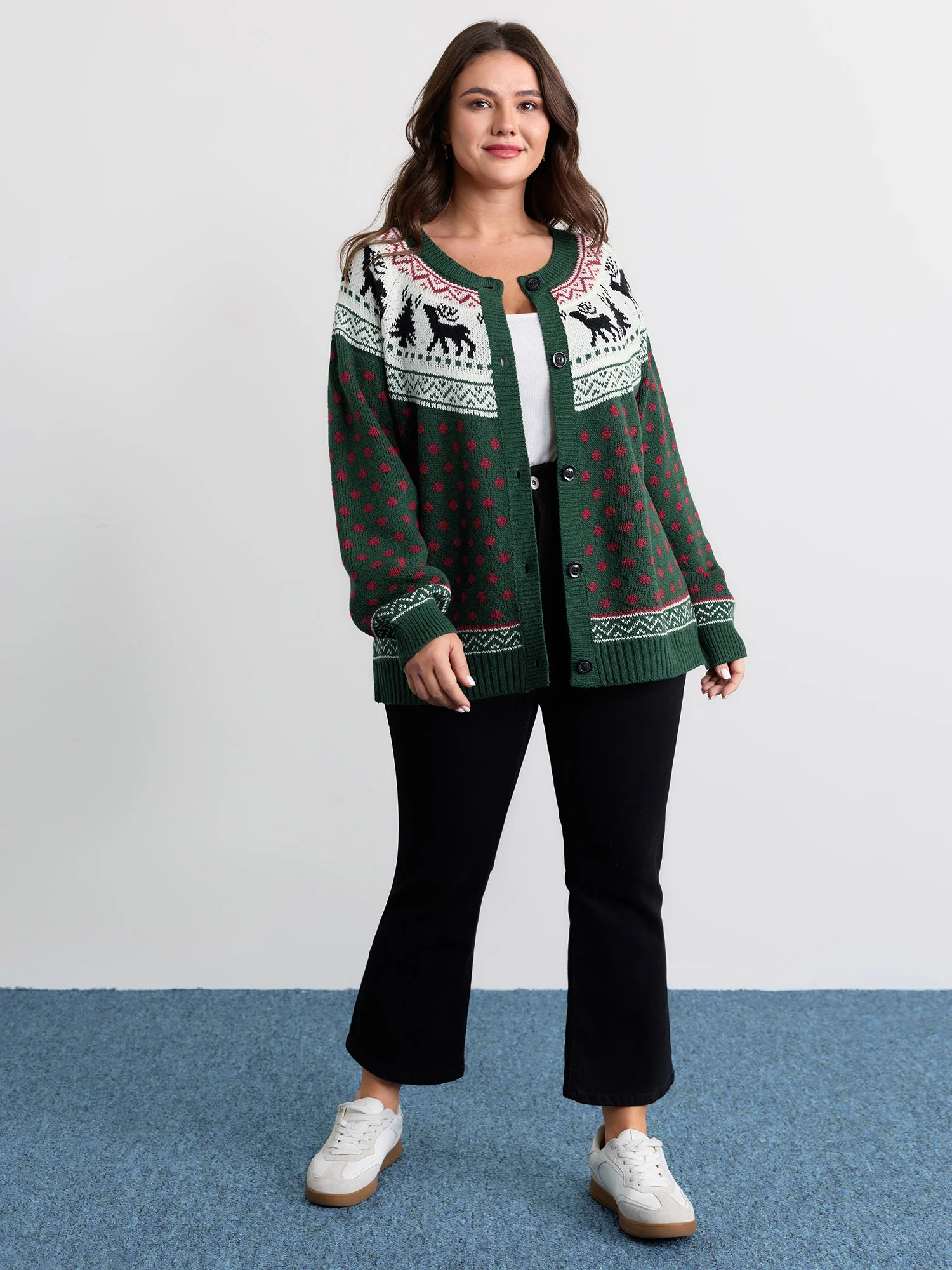 Fair-Isle Holiday Buttons Knit Cardigan - Image 3