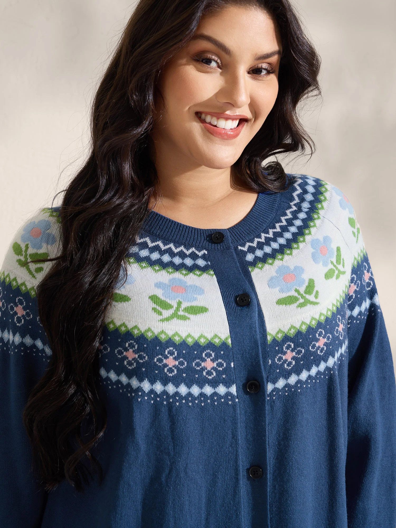 Fair Isle Jacquard Color Contrast Knit Cardigan - Image 2