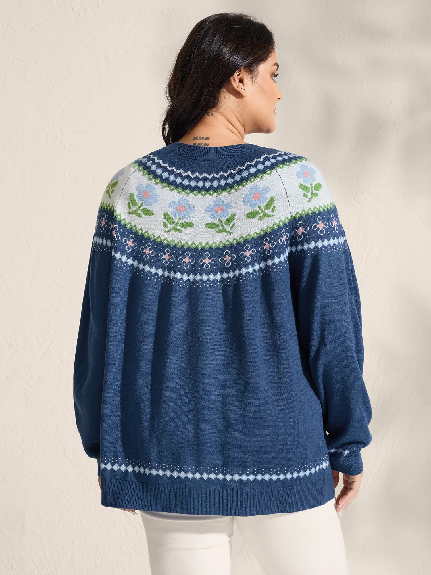 Fair Isle Jacquard Color Contrast Knit Cardigan - Image 5