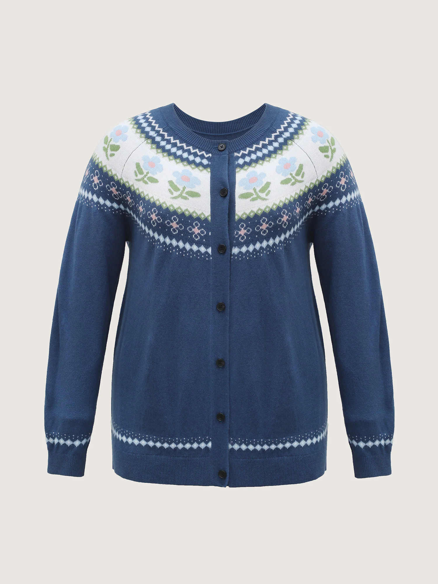 Fair Isle Jacquard Color Contrast Knit Cardigan - Image 8