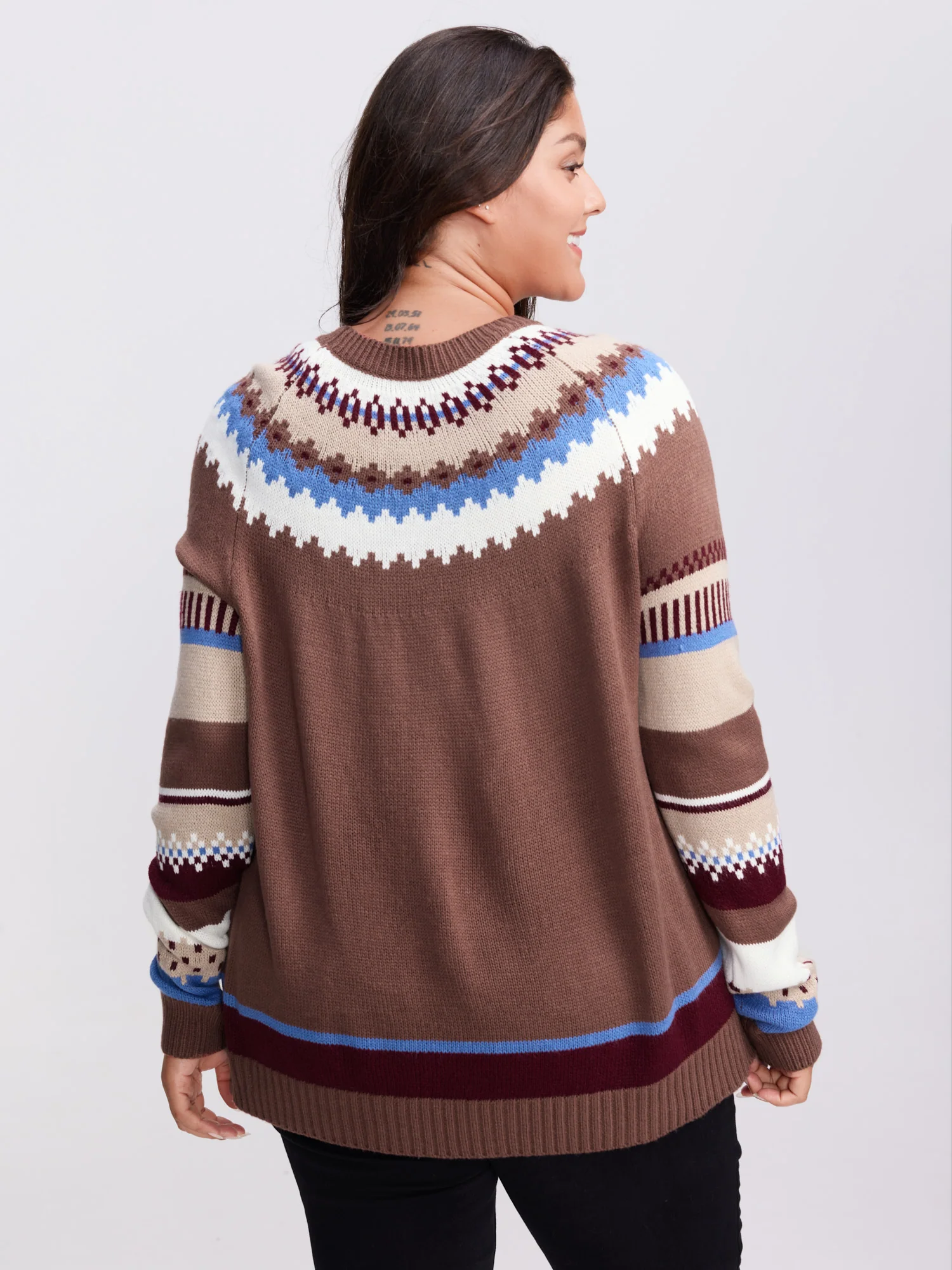 Fair-Isle Jacquard Pattern Contrast Pullover - Image 4