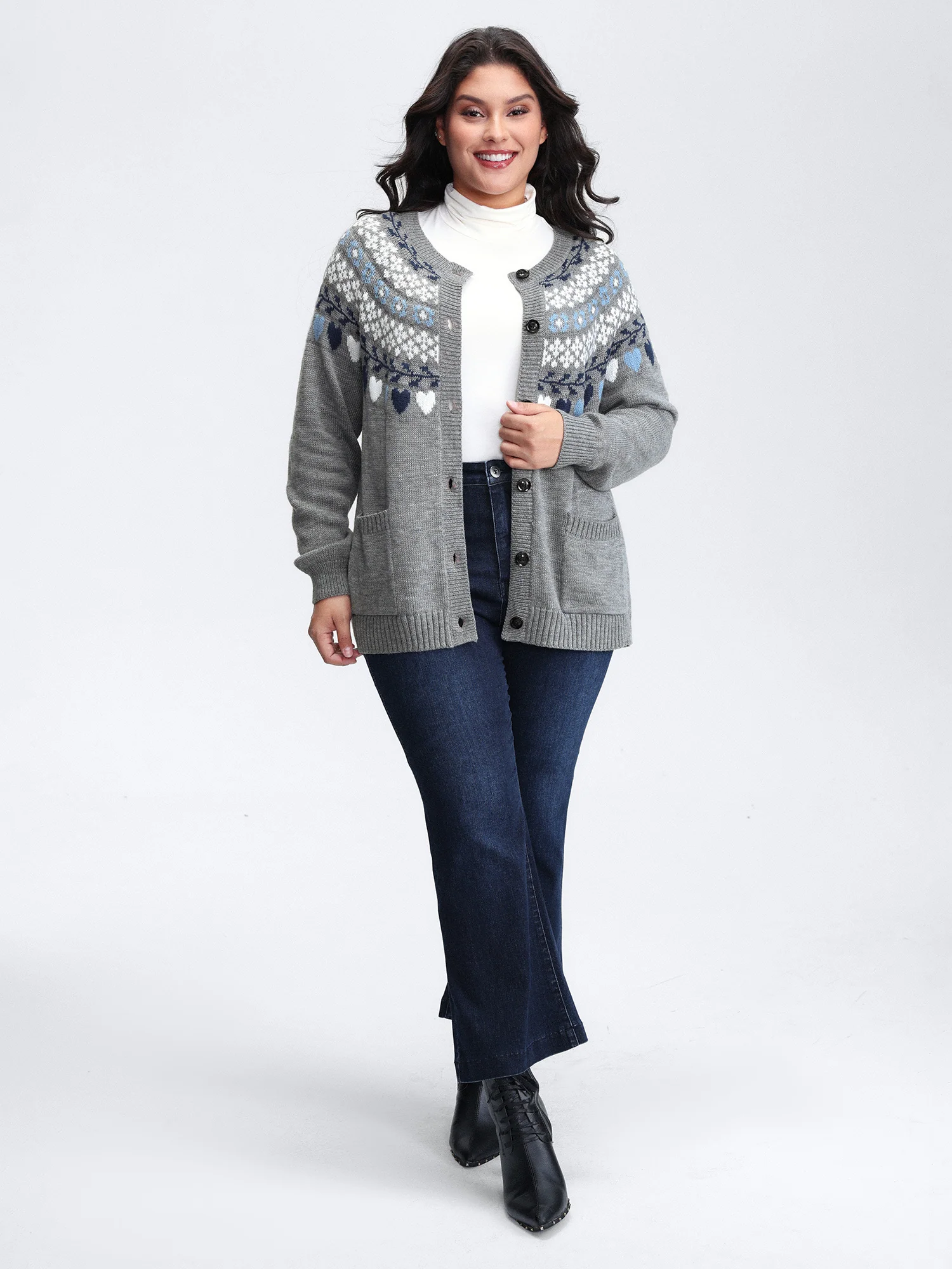 Fair Isle Patch Pockets Knit Cardigan - Image 3