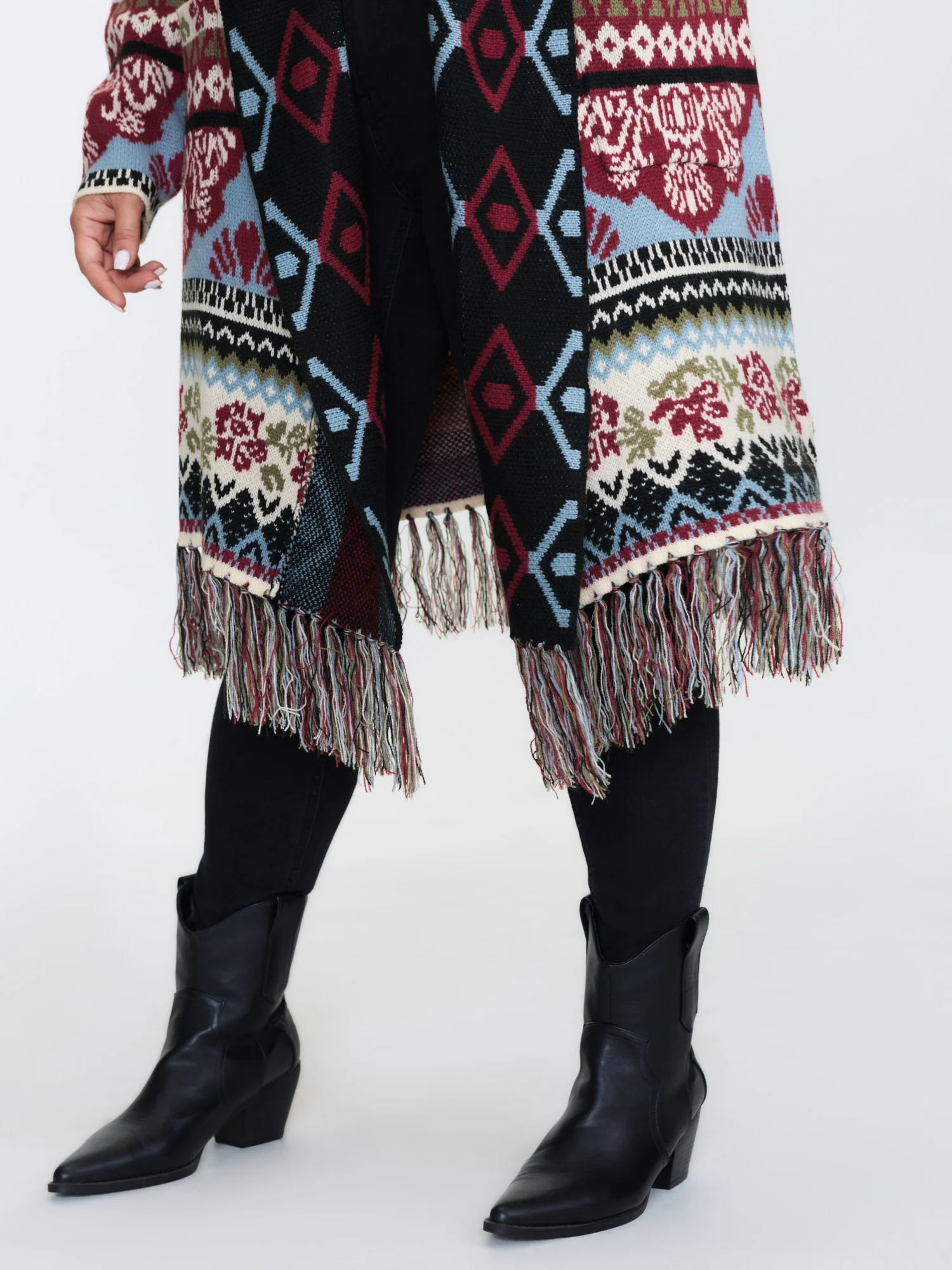 Fair-Isle Pattern Jacquard Fringes Knit Cardigan - Image 4
