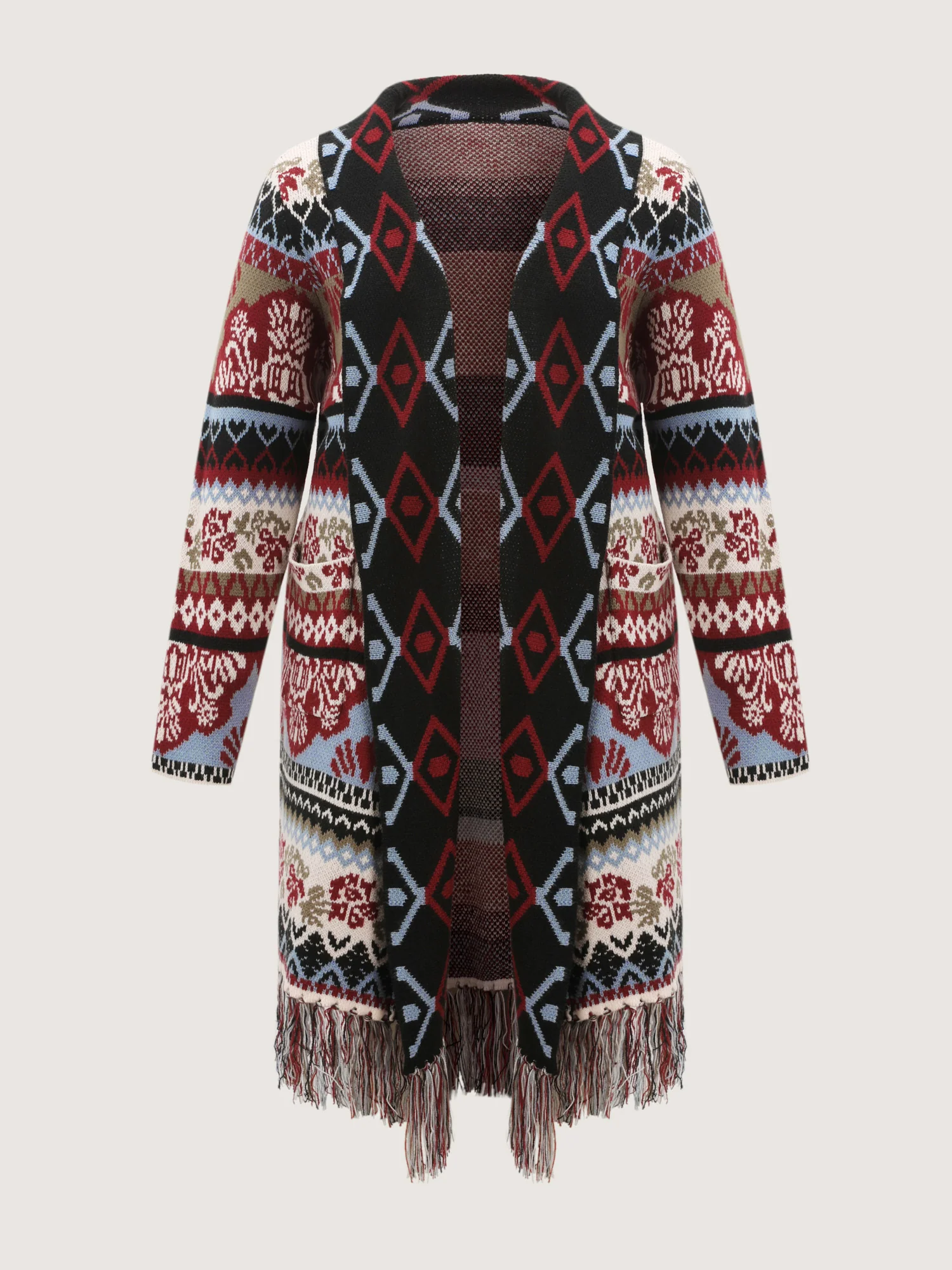 Fair-Isle Pattern Jacquard Fringes Knit Cardigan - Image 9