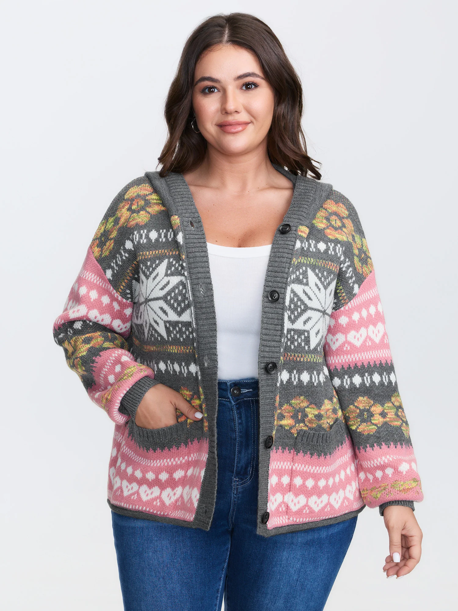 Fair-Isle Pattern Jacquard Knit Cardigan - Image 2