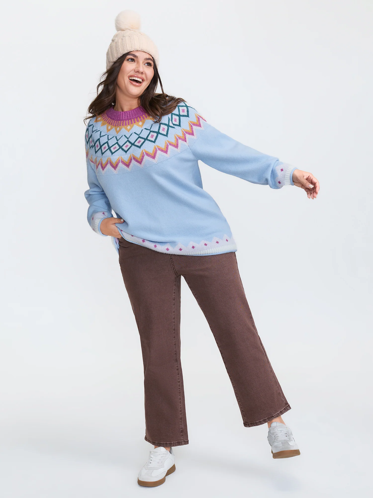 Fair-Isle Pattern Jacquard Round Neck Pullover - Image 2