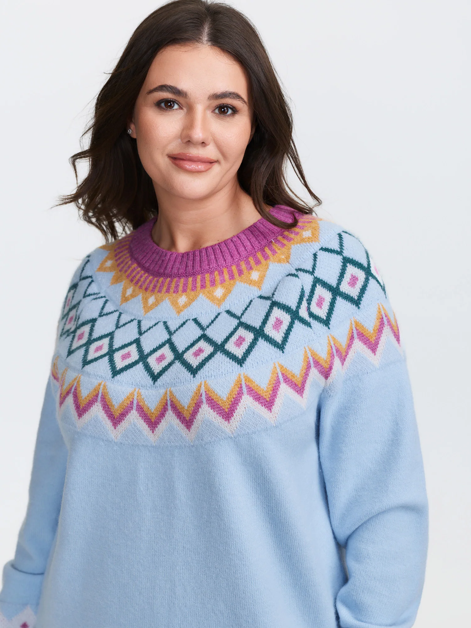 Fair-Isle Pattern Jacquard Round Neck Pullover - Image 3