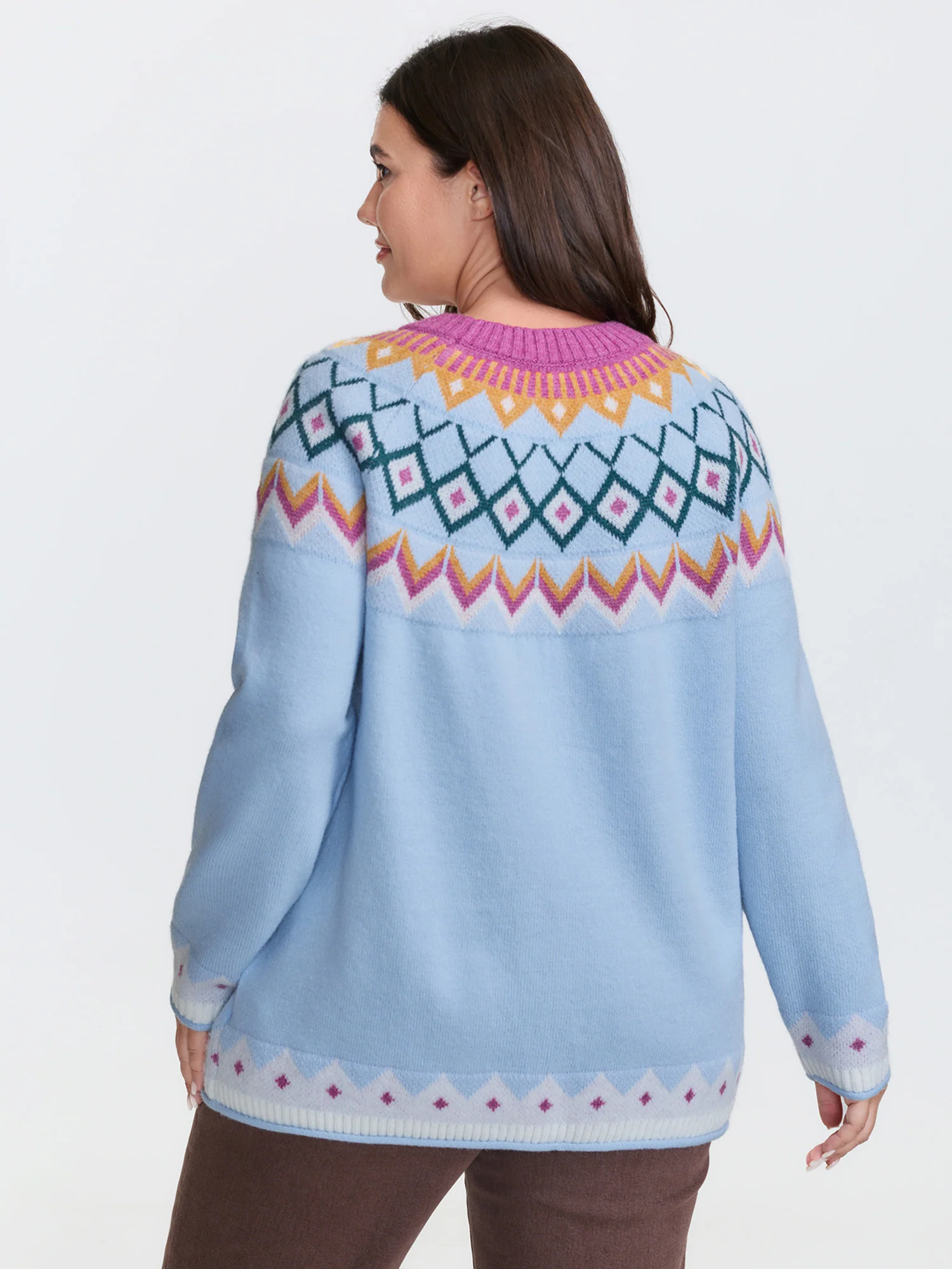 Fair-Isle Pattern Jacquard Round Neck Pullover - Image 4