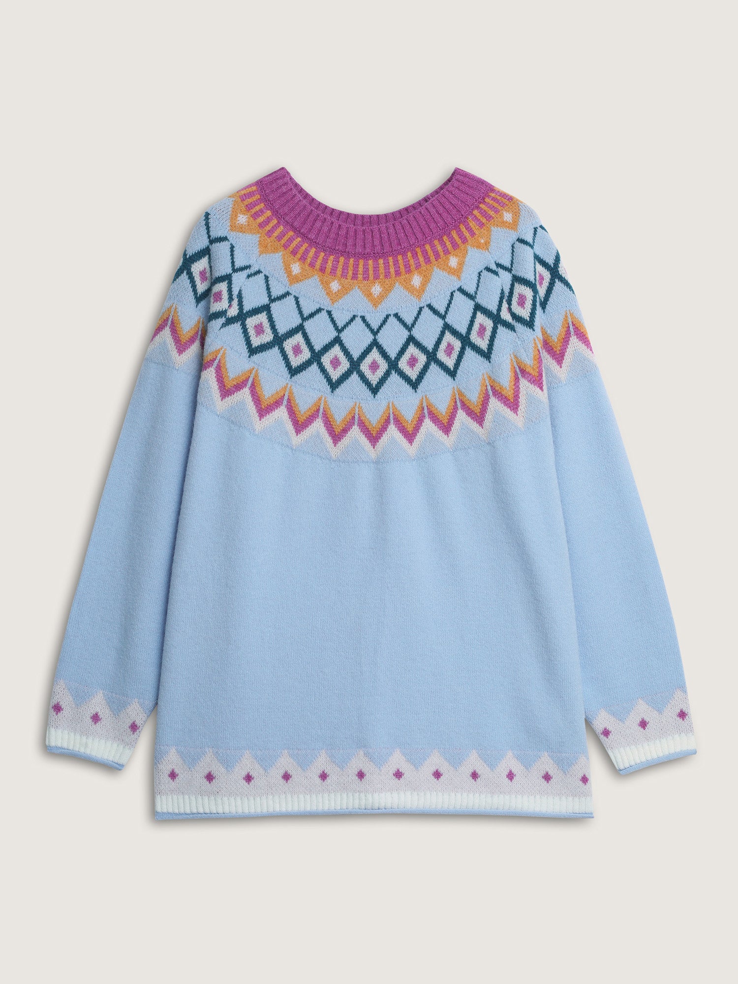 Fair-Isle Pattern Jacquard Round Neck Pullover - Image 7