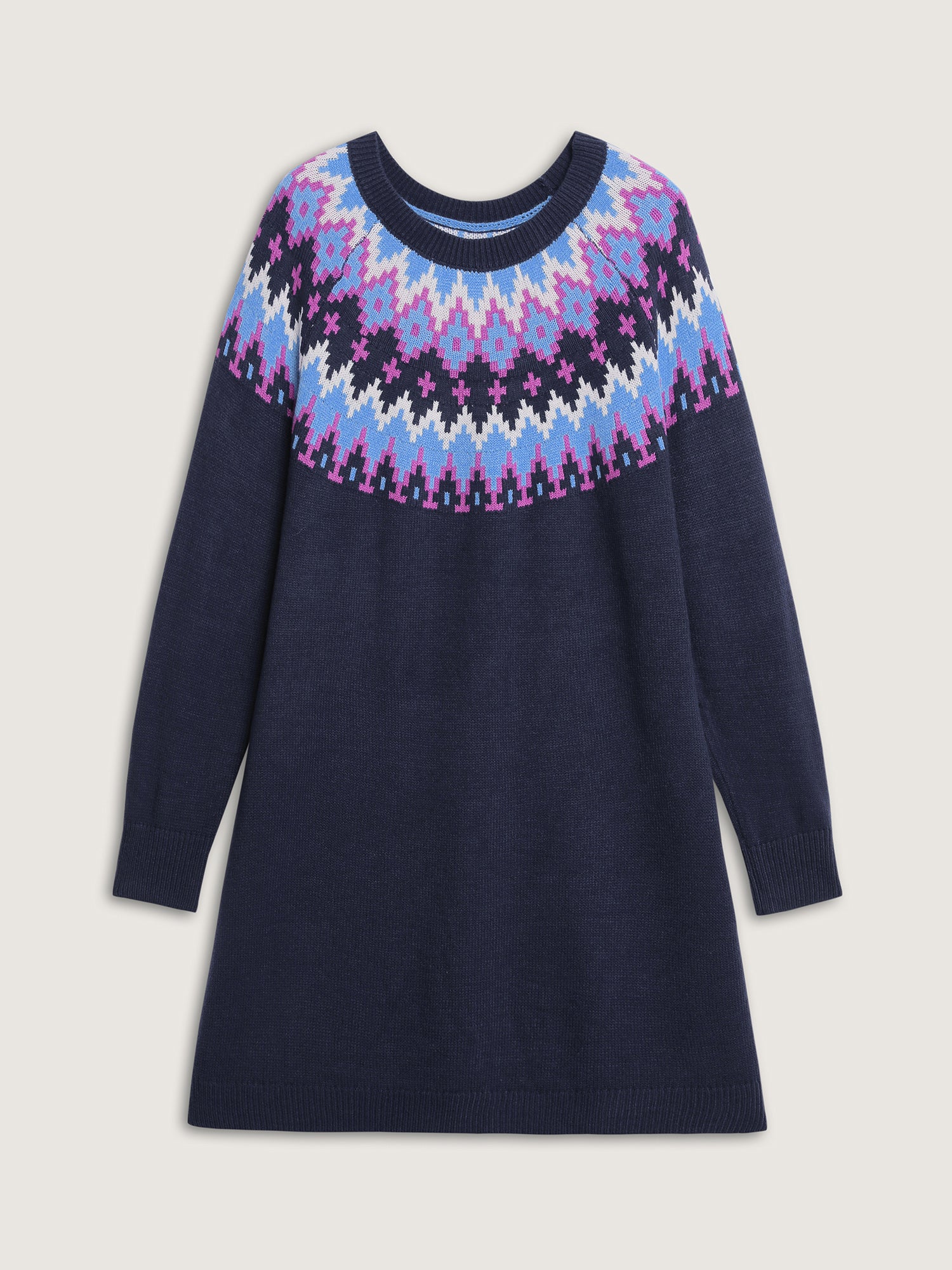 Fair-Isle Pattern Round Neck Sweater Dress - Image 5