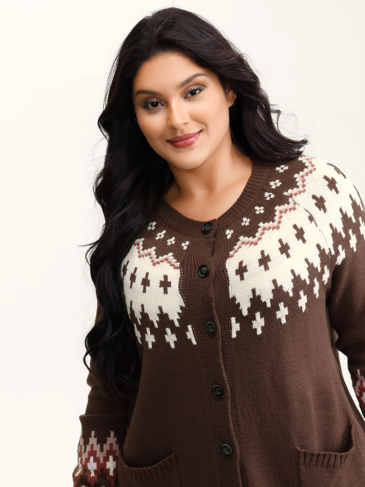 Fair-Isle Yoke Button Knit Cardigan - Image 2
