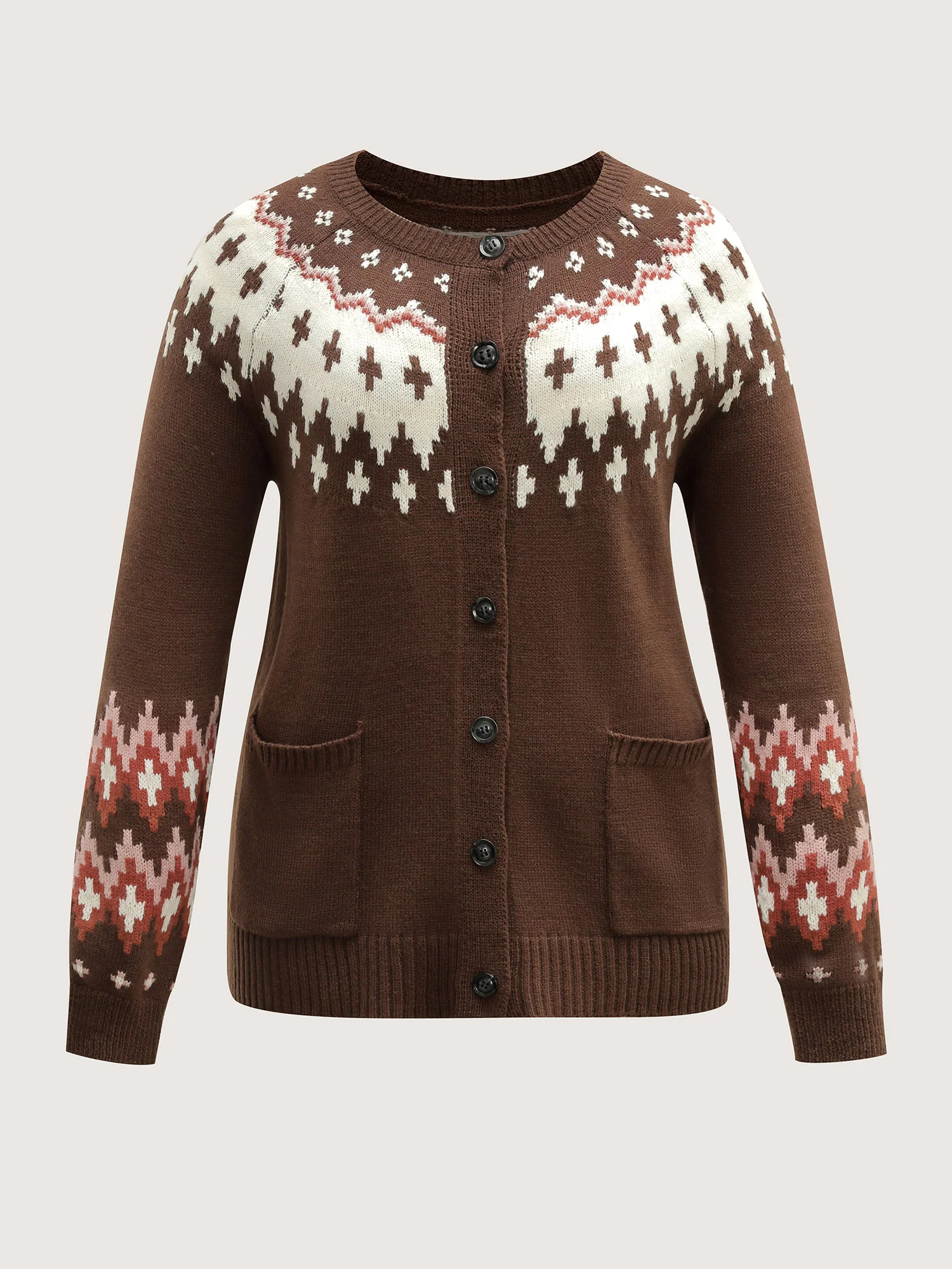 Fair-Isle Yoke Button Knit Cardigan - Image 5