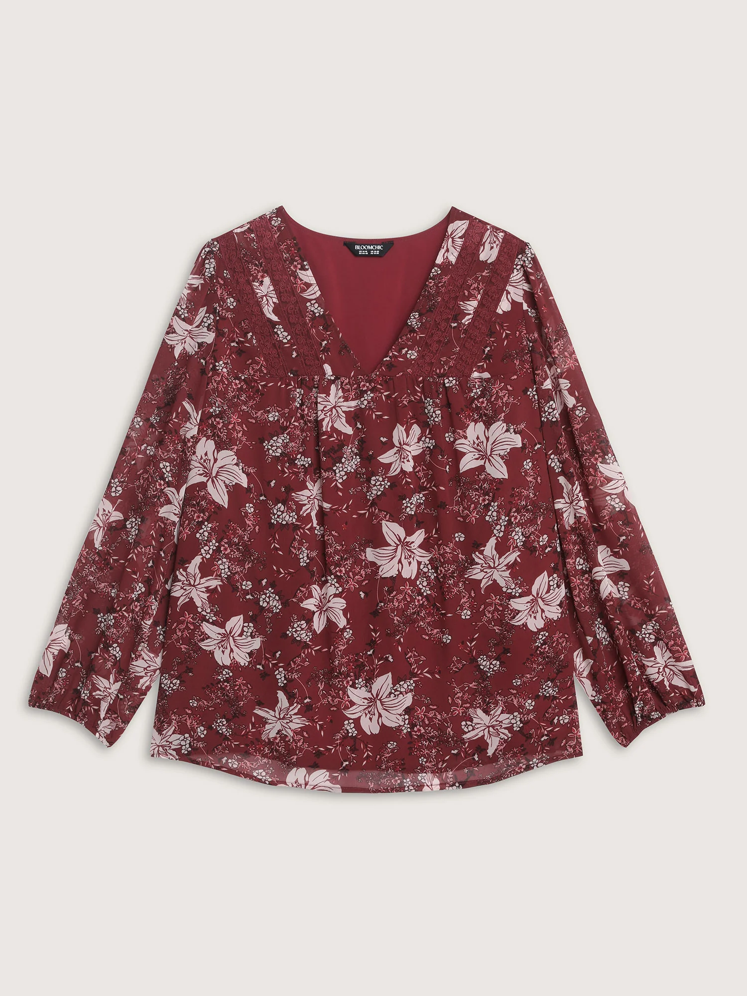 Fall Floral Print Lace Trim Blouse - Image 11
