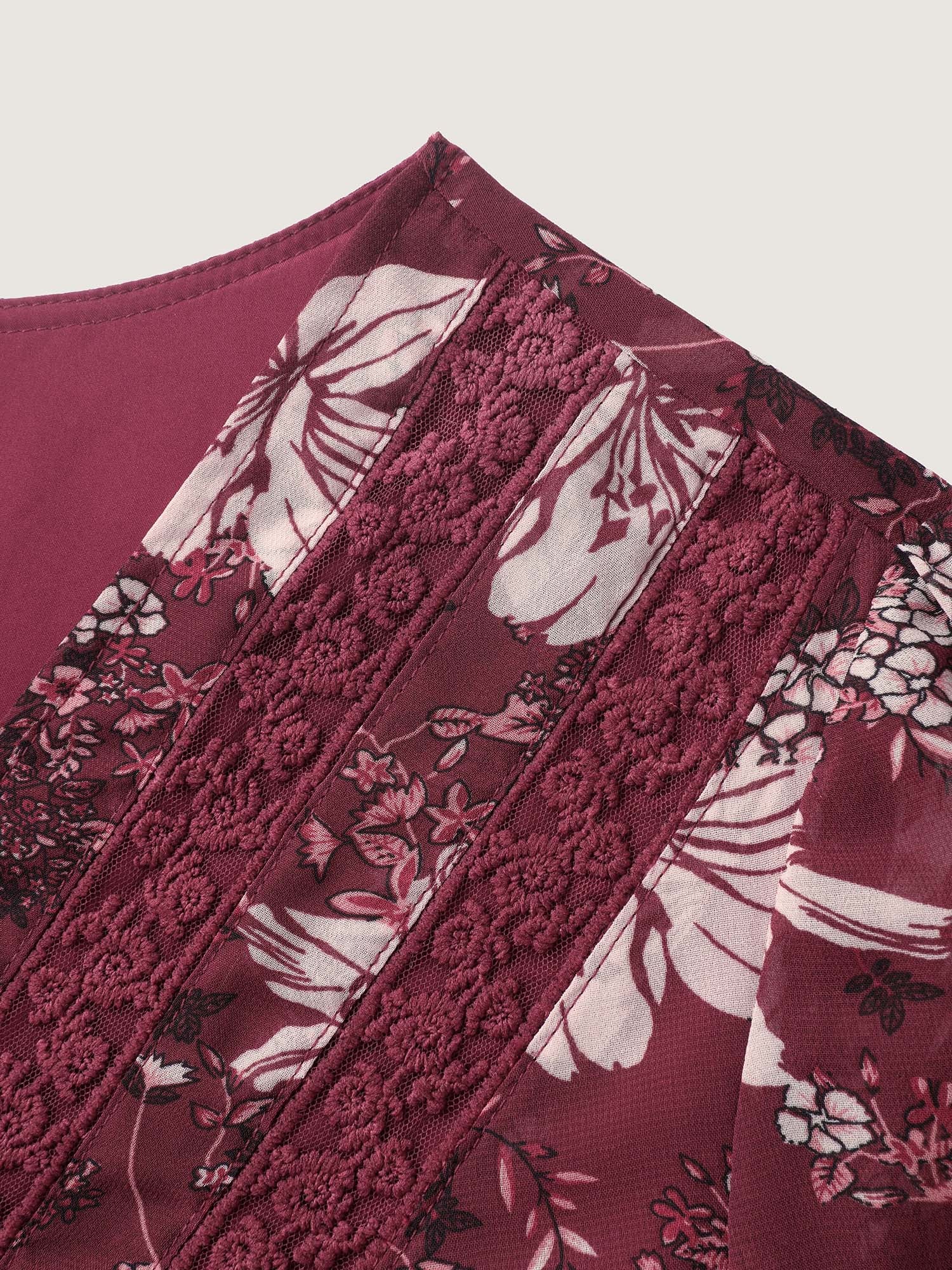 Fall Floral Print Lace Trim Blouse - Image 6