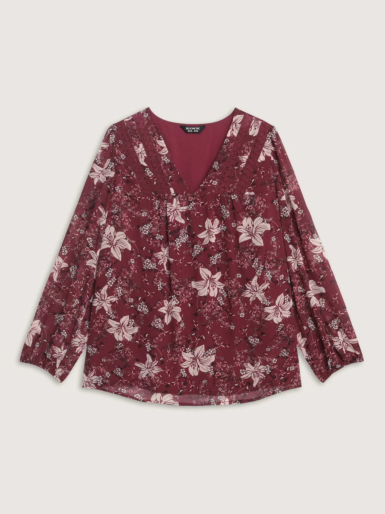 Fall Floral Print Lace Trim Blouse - Image 8