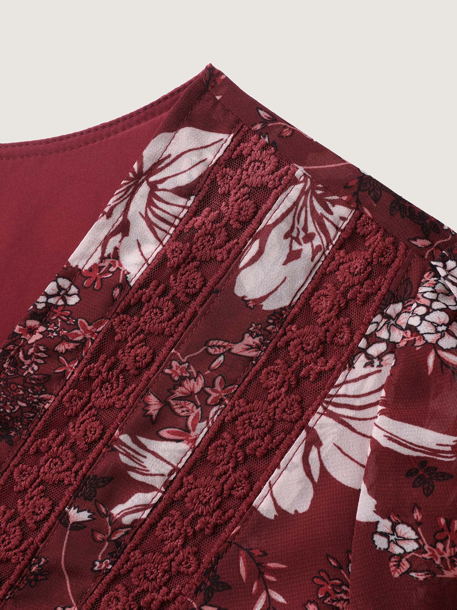 Fall Floral Print Lace Trim Blouse - Image 9