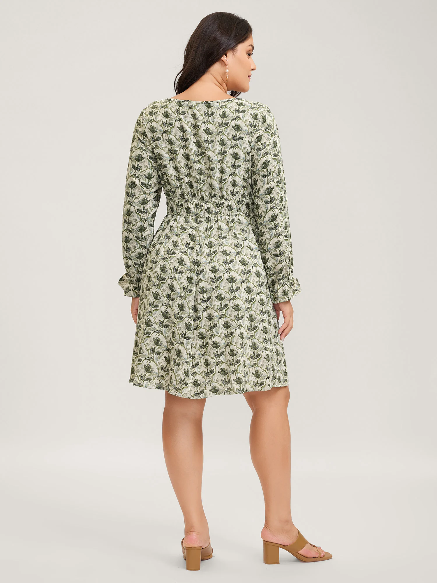 Fall Floral Print Lace Trim Midi Dress - Image 4