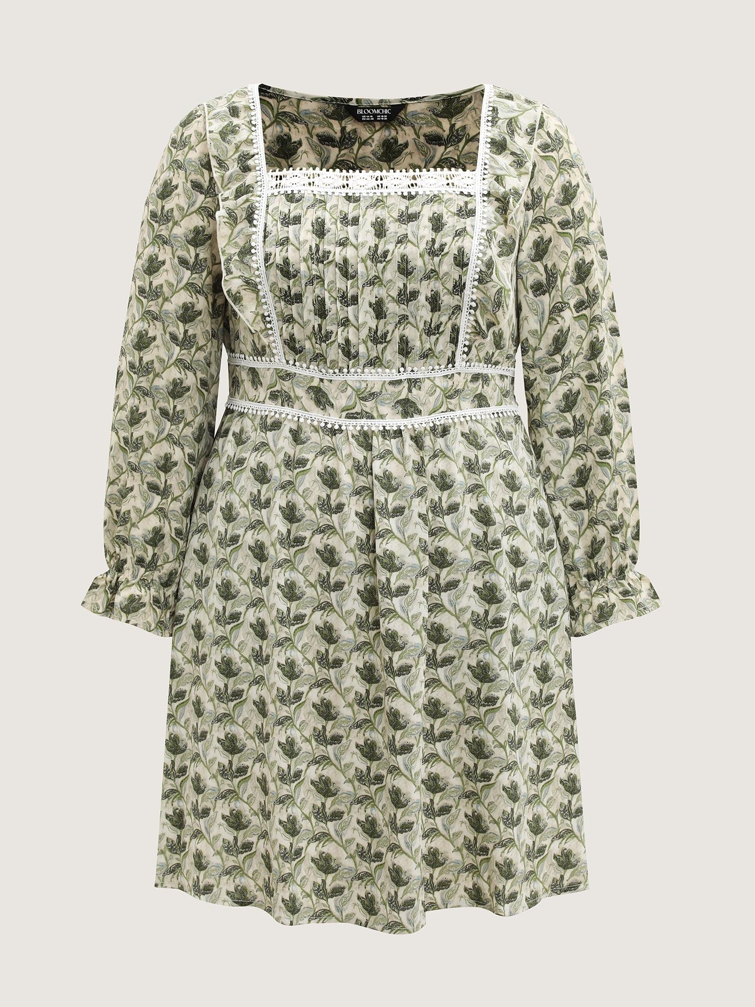Fall Floral Print Lace Trim Midi Dress - Image 5