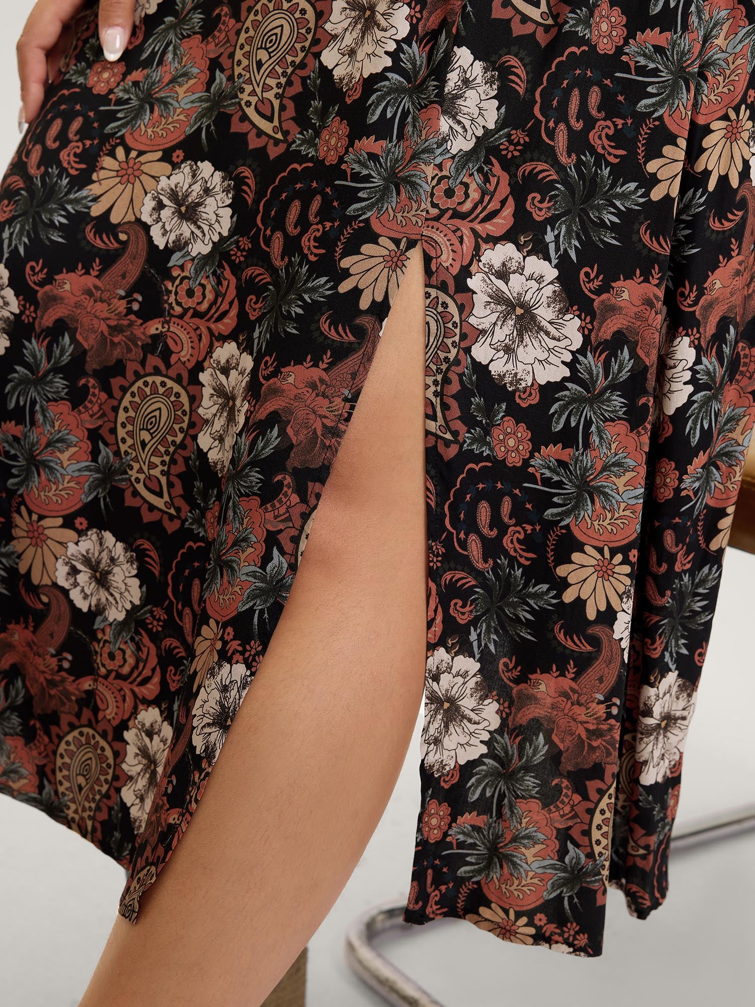 Fall Floral Print Surplice Neck Midi Dress - Image 4