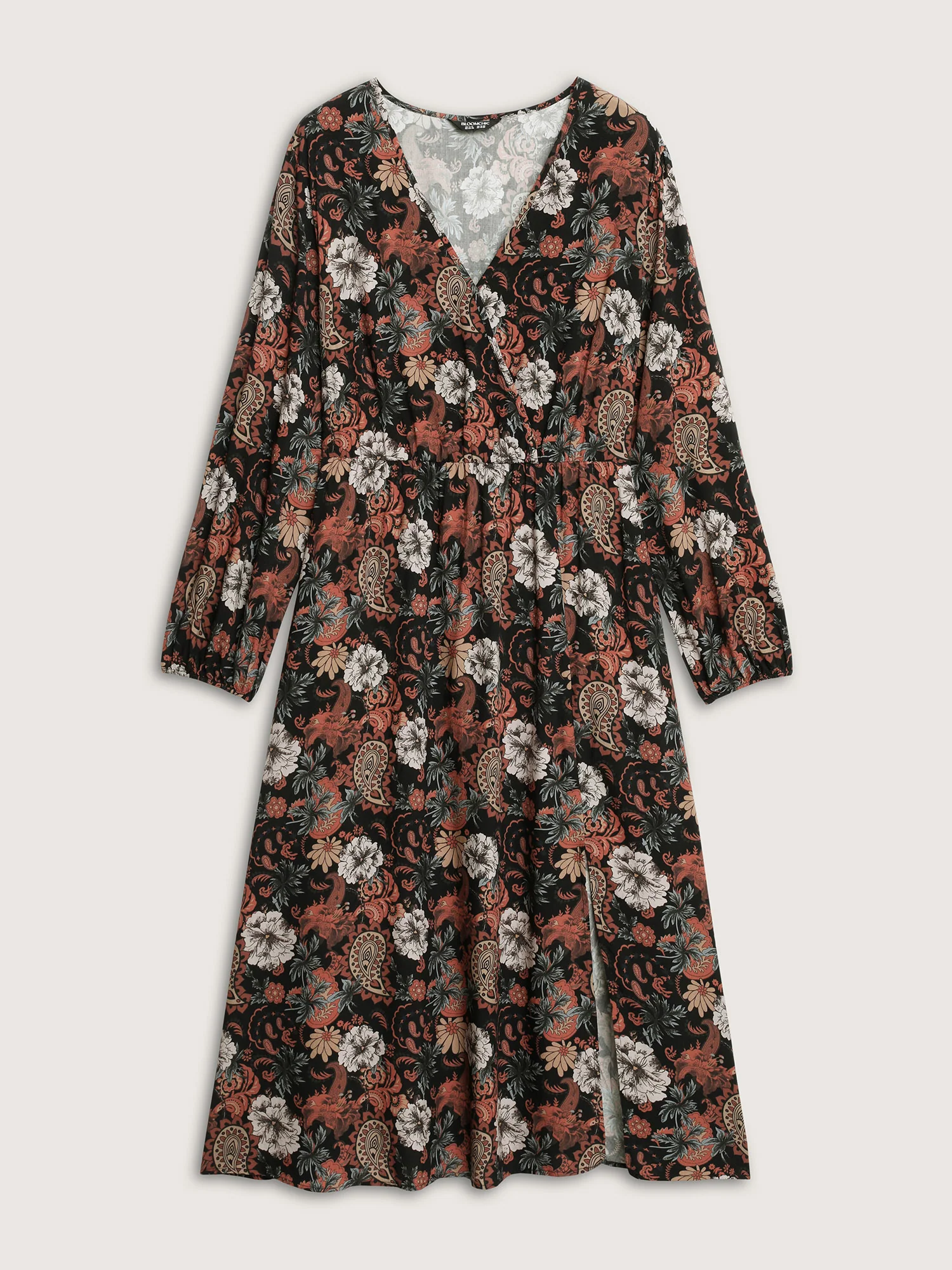 Fall Floral Print Surplice Neck Midi Dress - Image 8