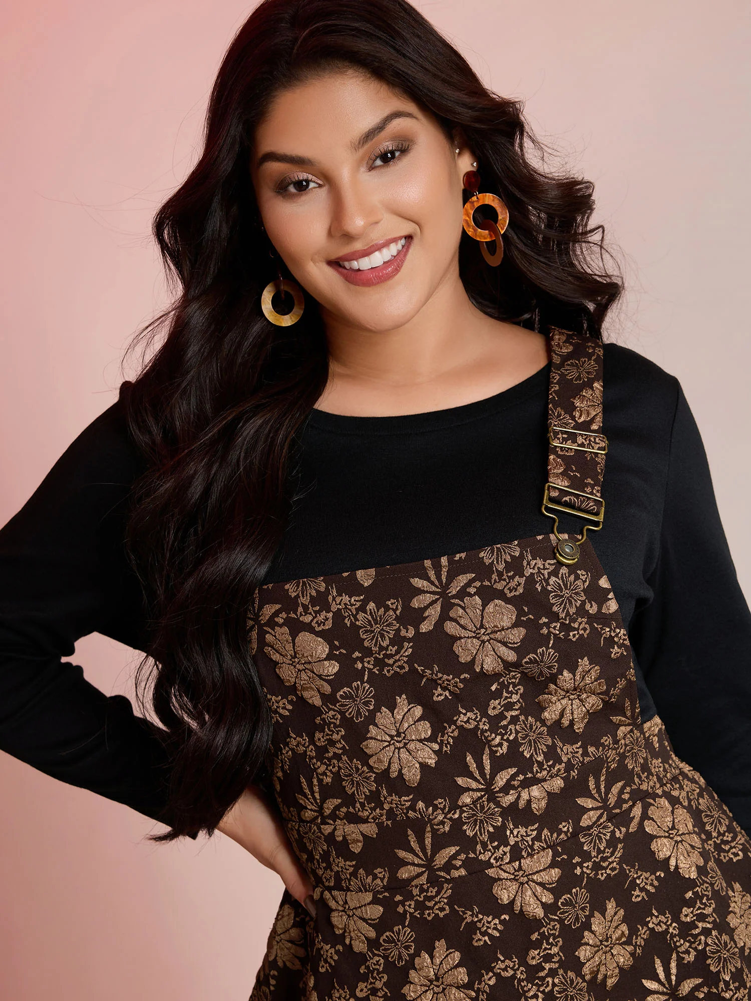Fall Floral Textured Pockets Midi Dress - Image 2