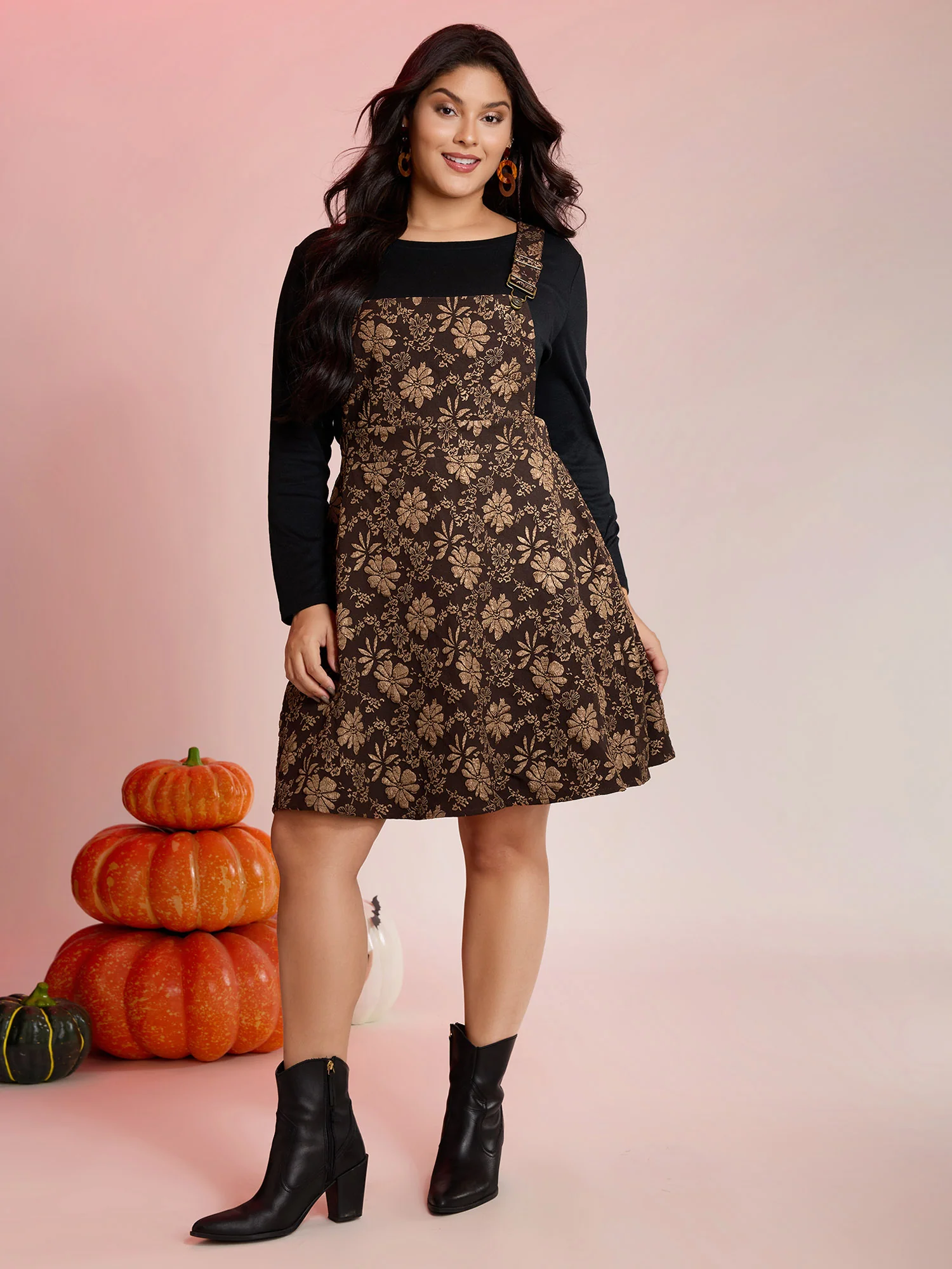 Fall Floral Textured Pockets Midi Dress - Image 3