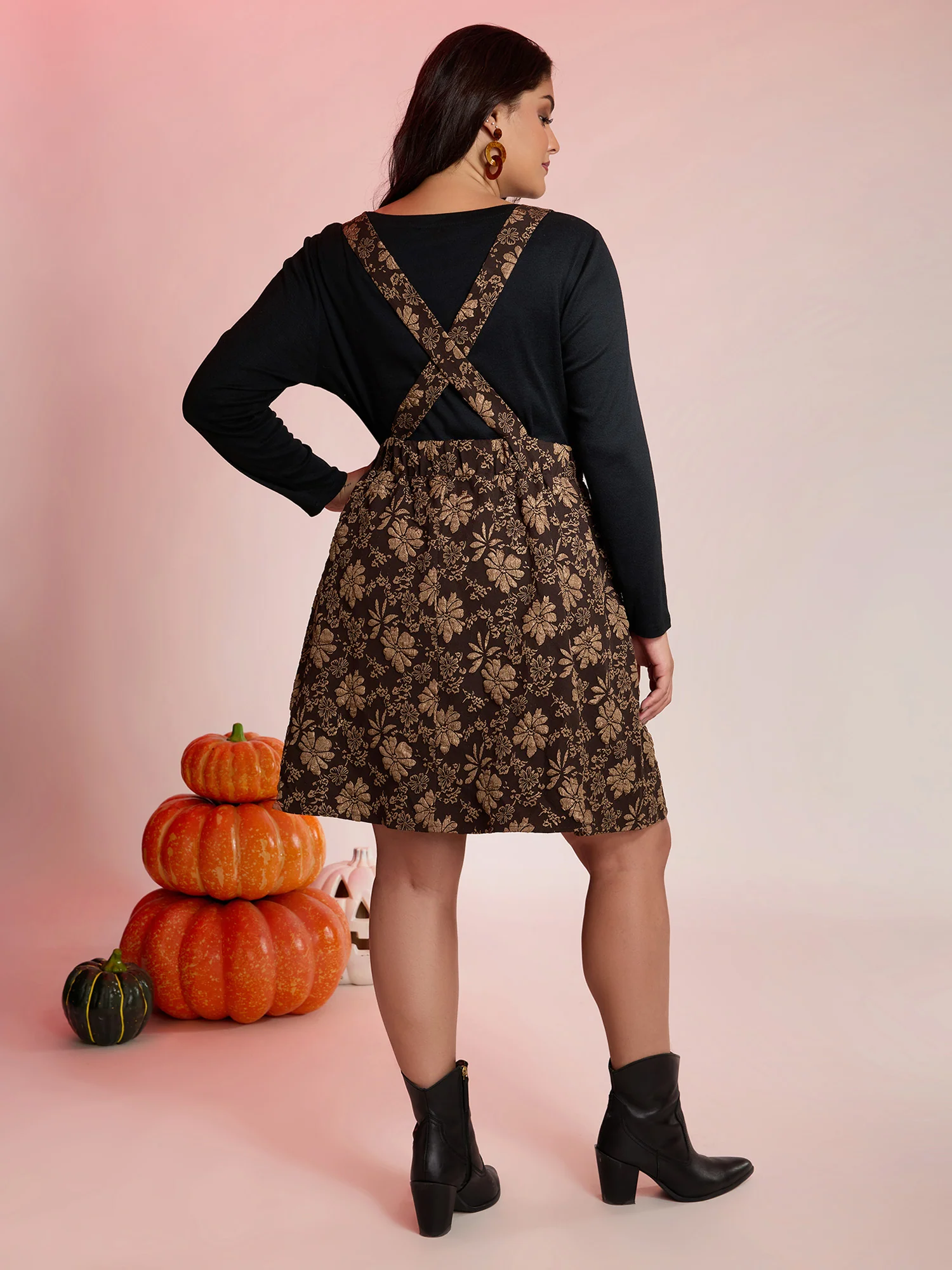 Fall Floral Textured Pockets Midi Dress - Image 4