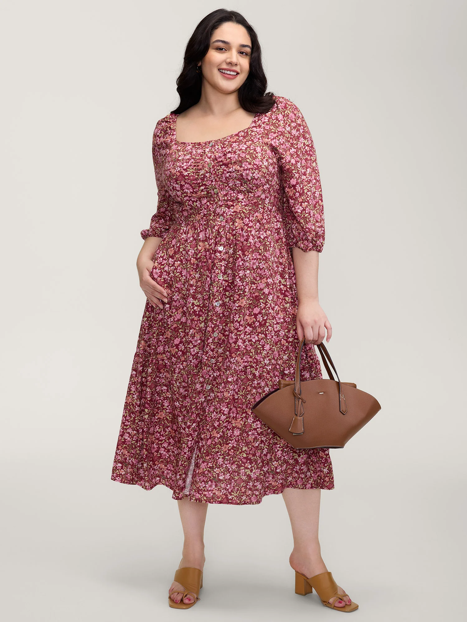 Fall Florals Gather Bust Button Maxi Dress - Image 3
