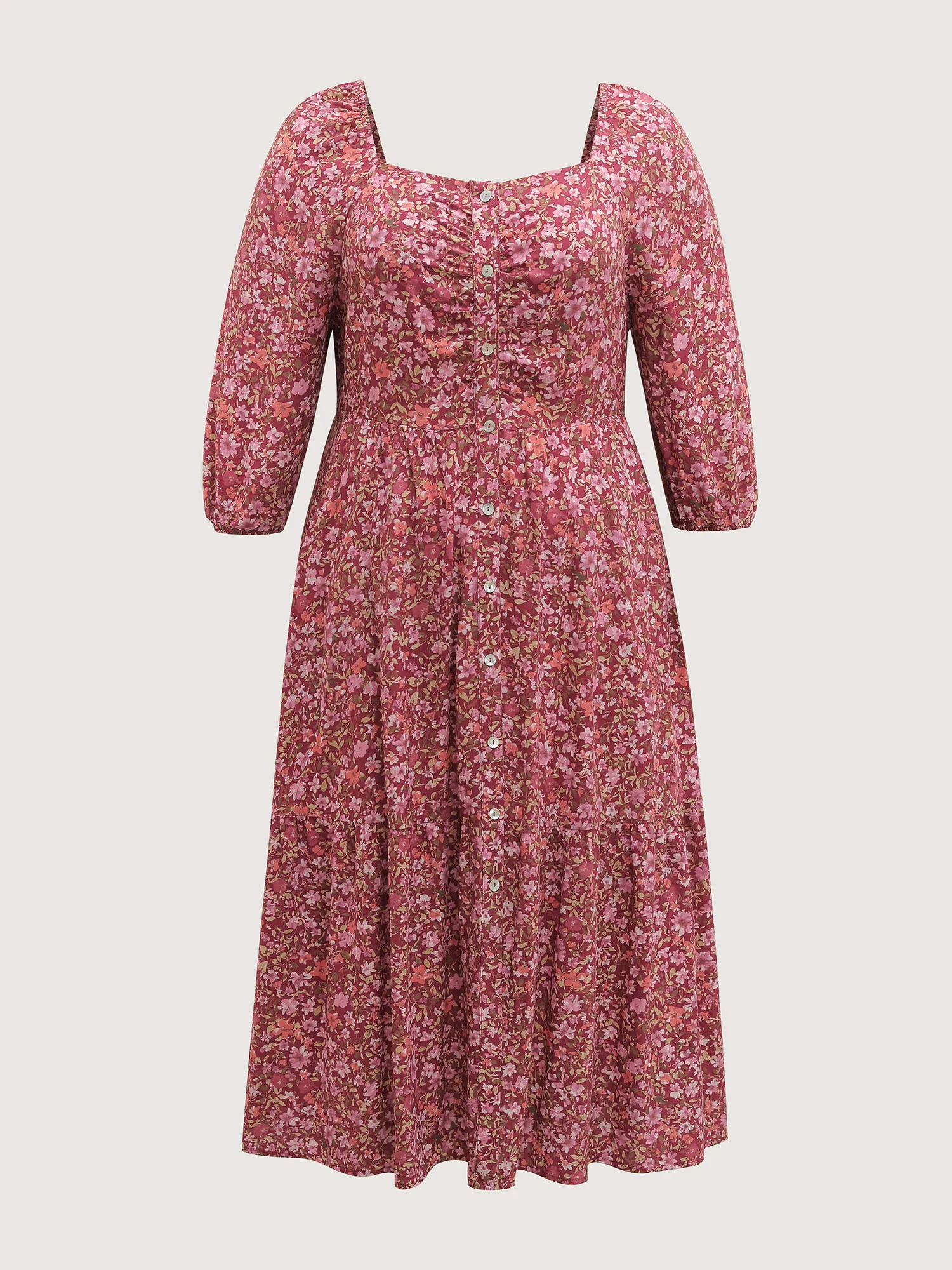 Fall Florals Gather Bust Button Maxi Dress - Image 7