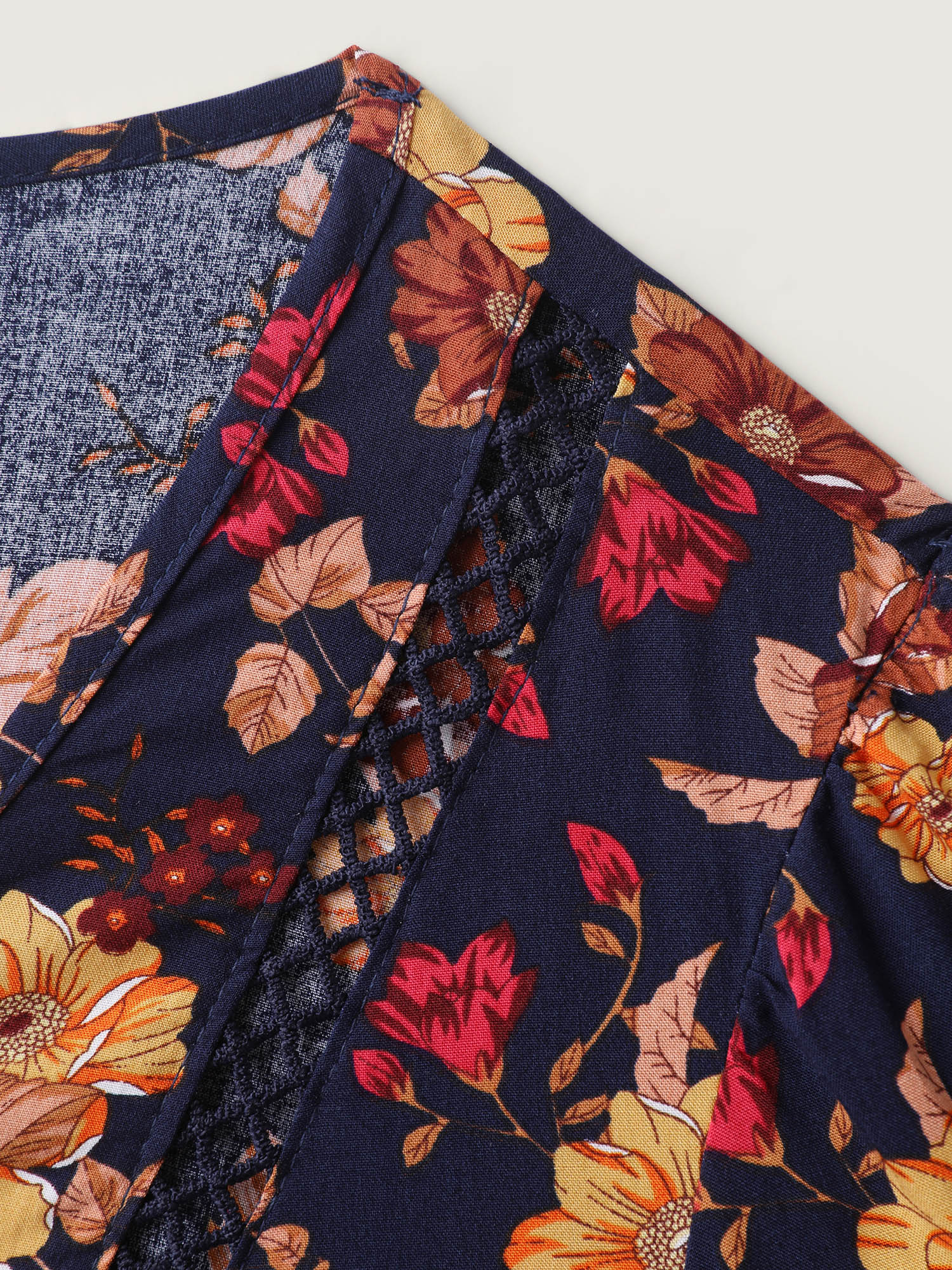 Fall Florals Lace Trim Flowy Blouse - Image 5