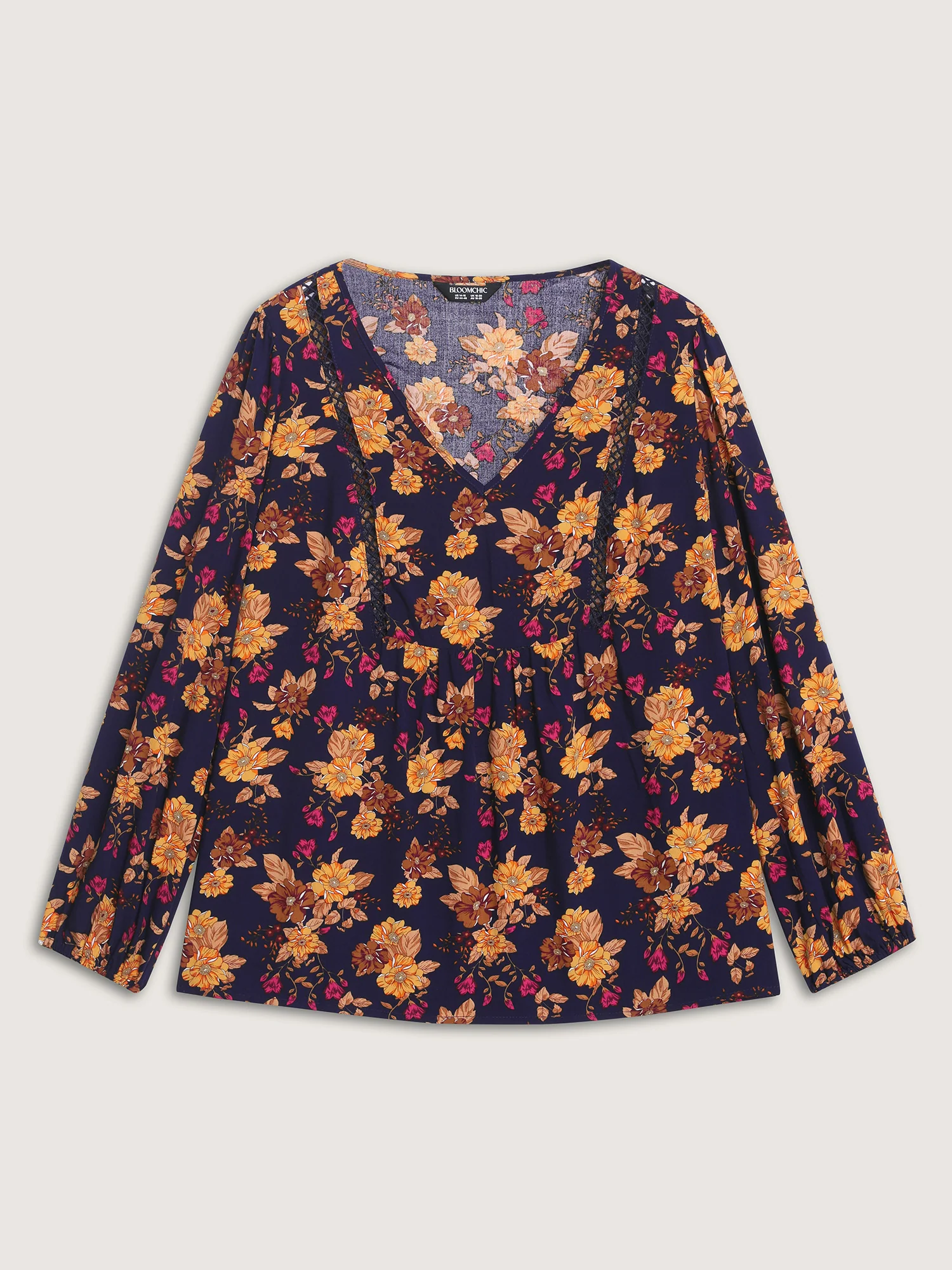 Fall Florals Lace Trim Flowy Blouse - Image 7