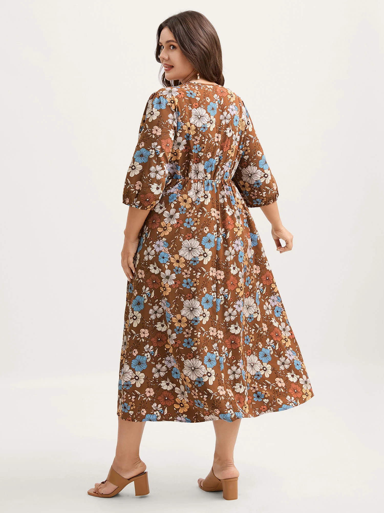 Fall Florals Lace Trim Neckline Midi Dress - Image 4