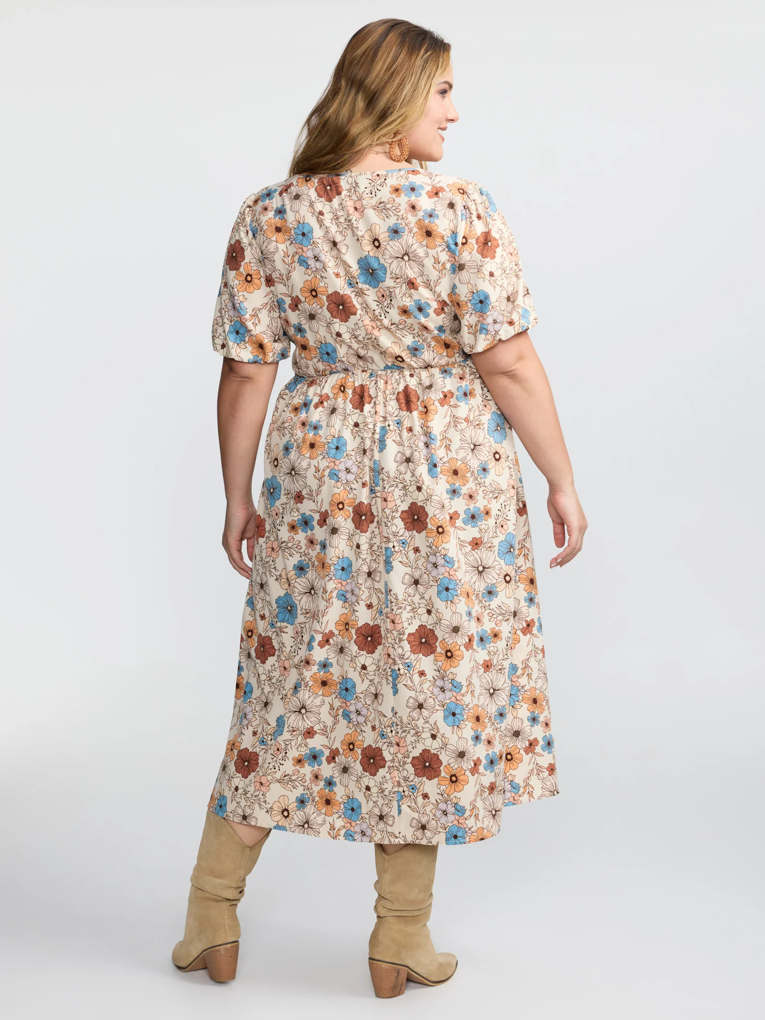 Fall Florals Shirred Bodice Midi Dress - Image 11