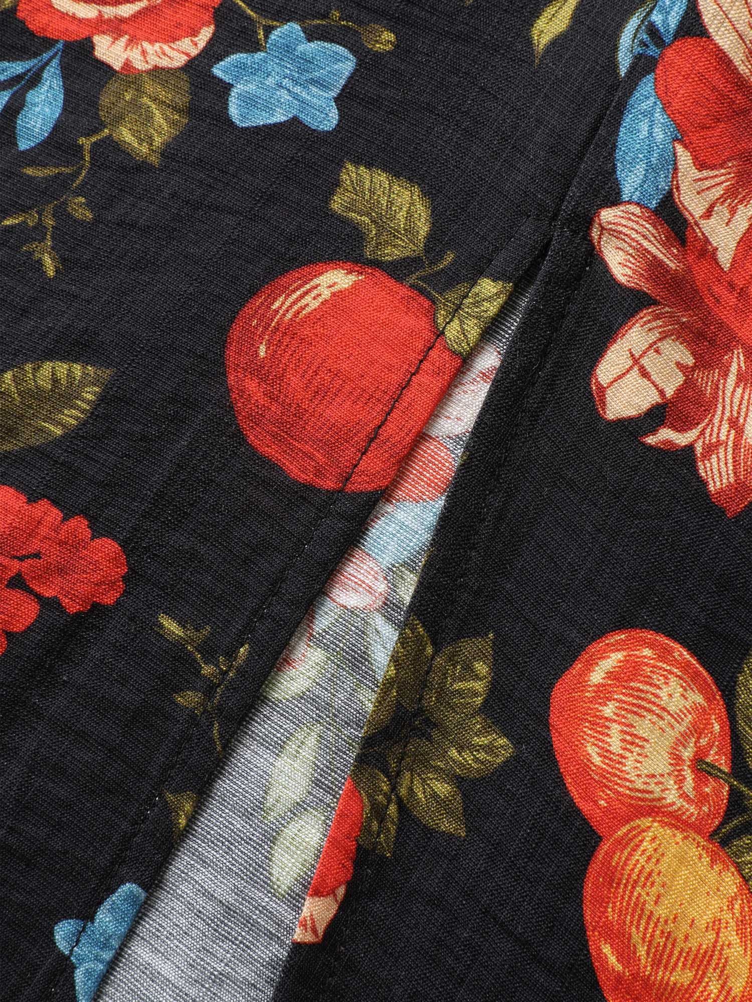 Fall Fruity Floral Waist-Cinched Midi Dress - Image 6