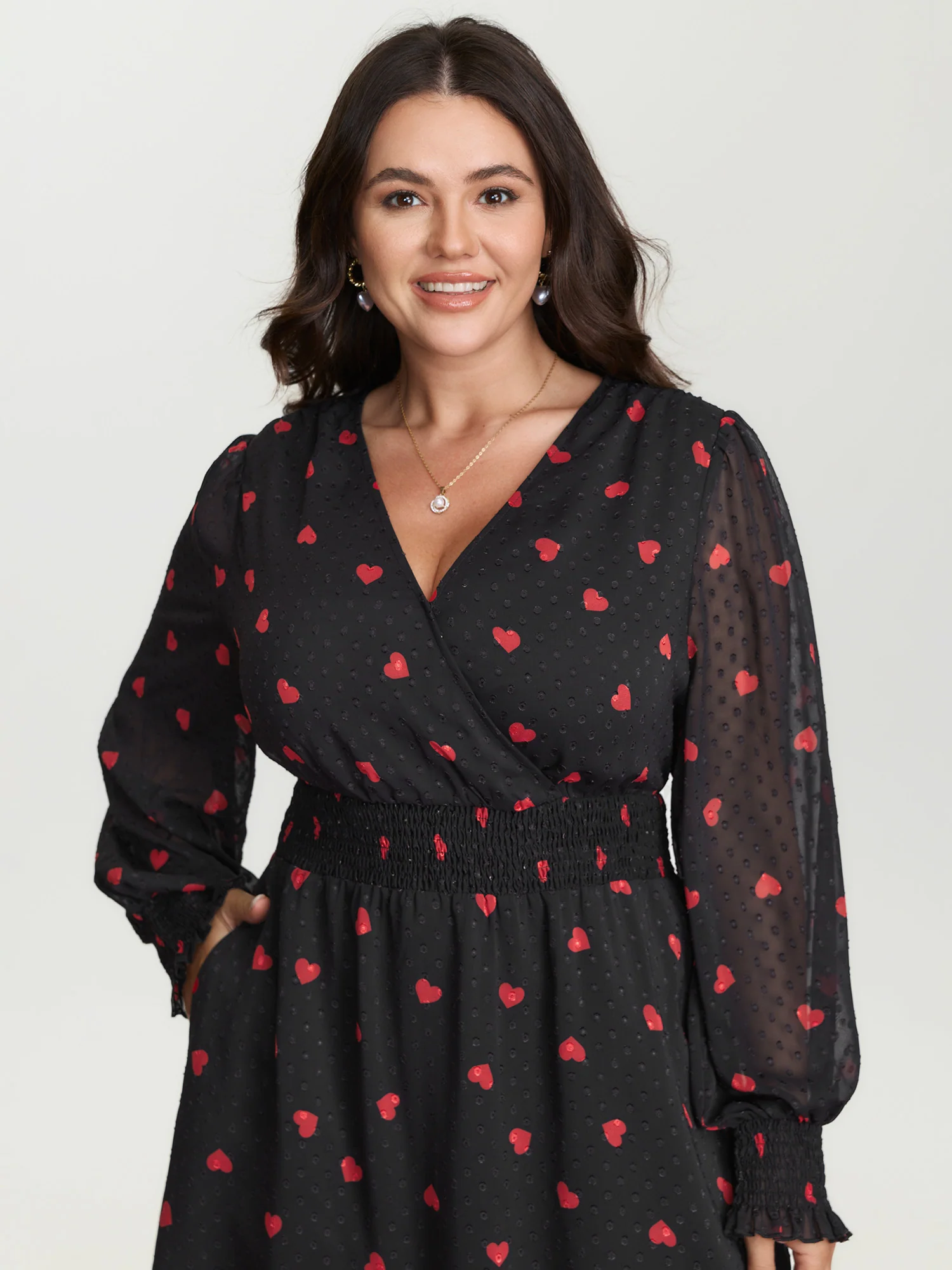 Fall in Love Print Shirred Waist Midi Dress - Image 2