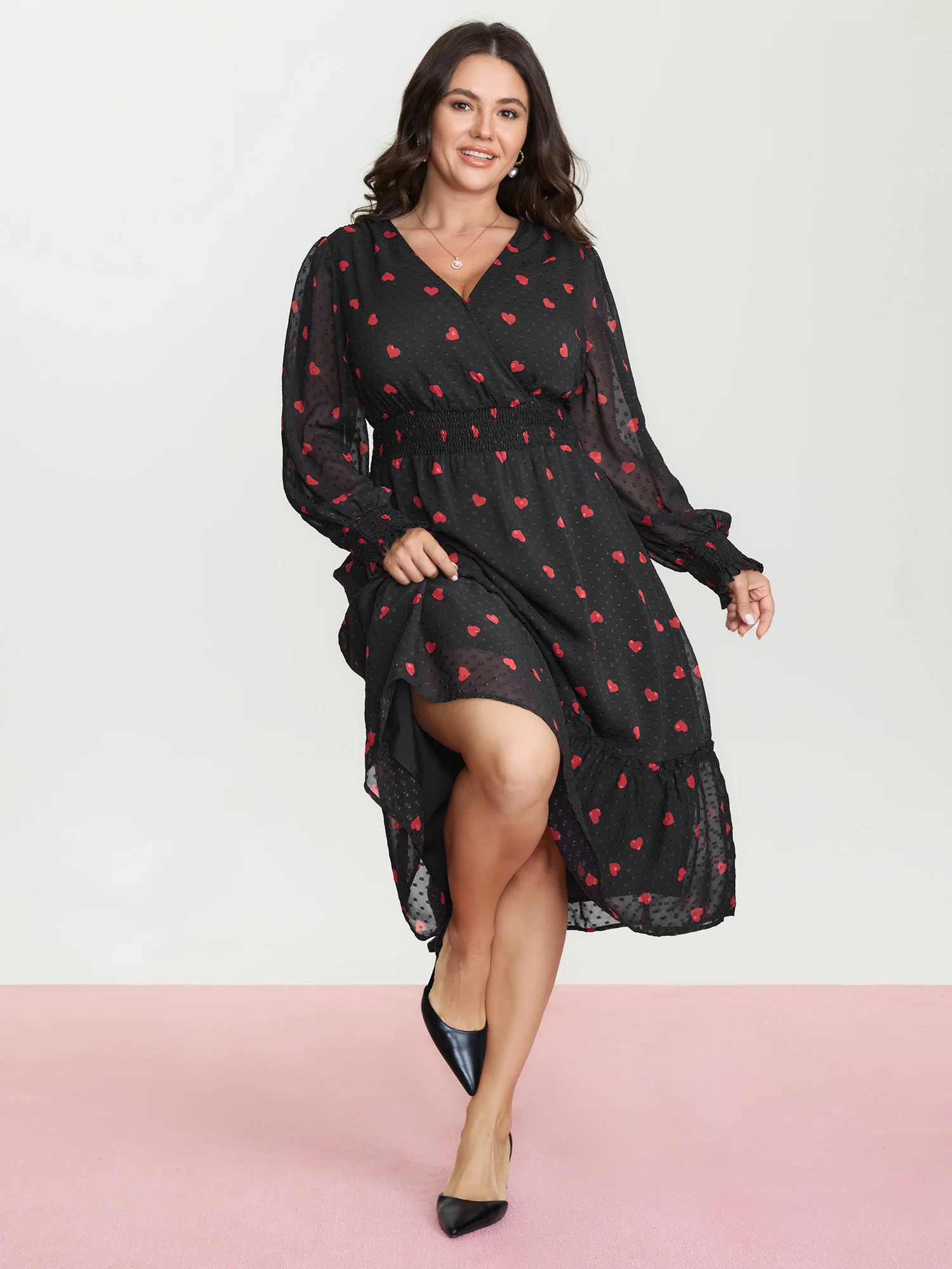 Fall in Love Print Shirred Waist Midi Dress - Image 3
