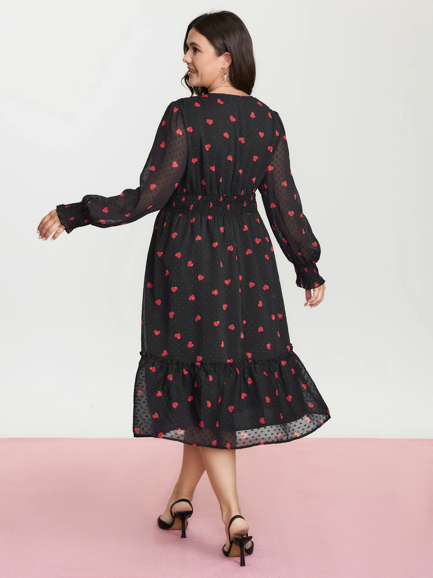 Fall in Love Print Shirred Waist Midi Dress - Image 5